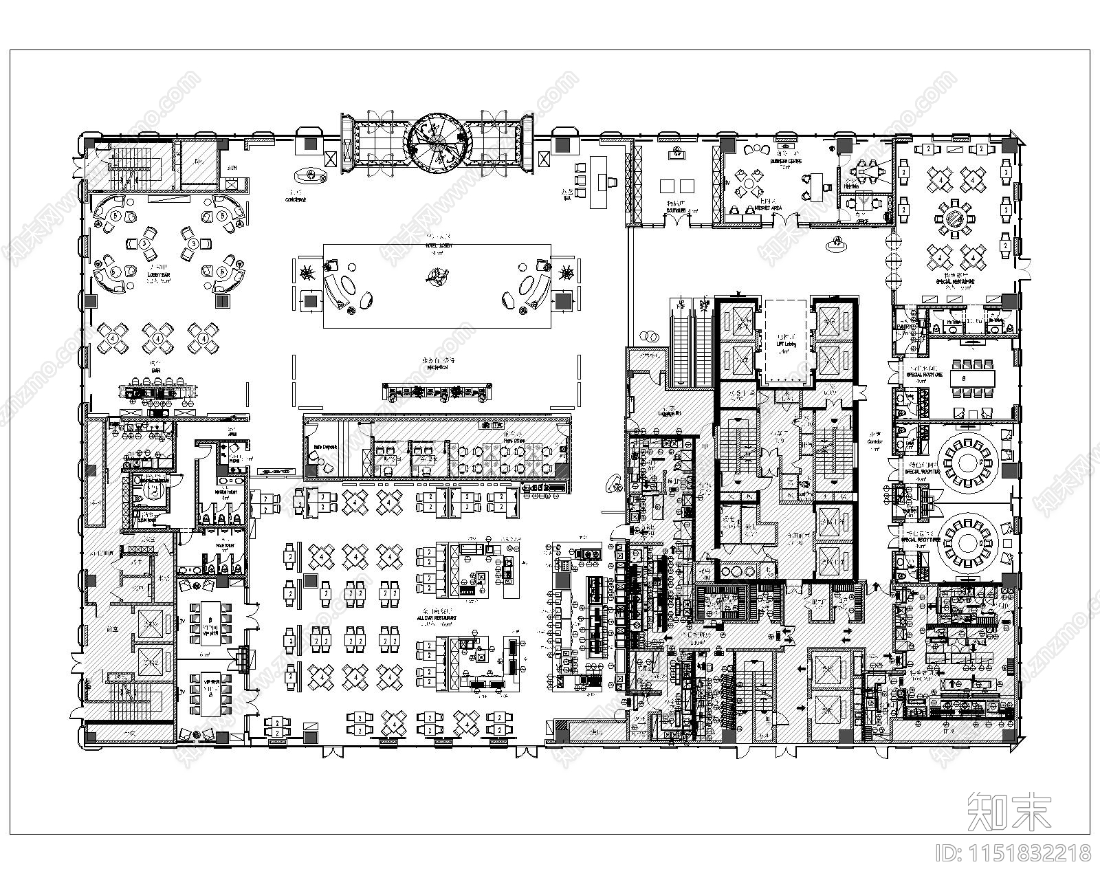 酒店大堂平面图库cad施工图下载【ID:1151832218】