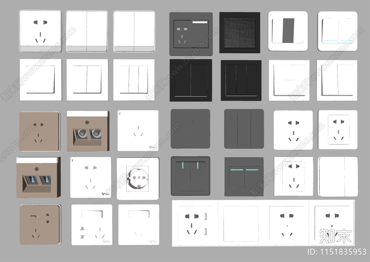 现代开关插座组合SU模型下载【ID:1151835953】