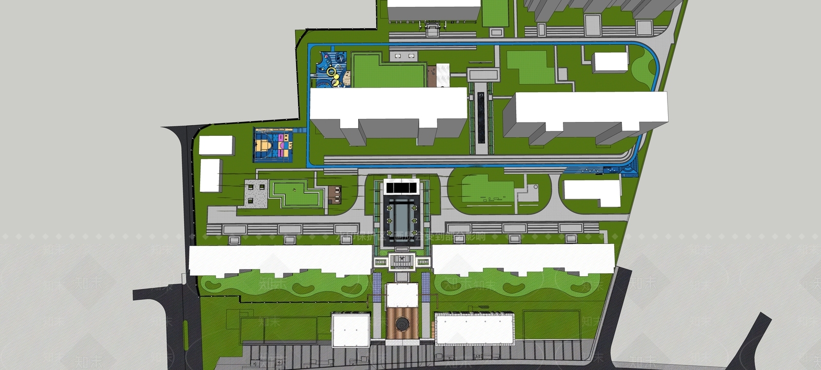 现代小区景观SU模型下载【ID:1151837878】