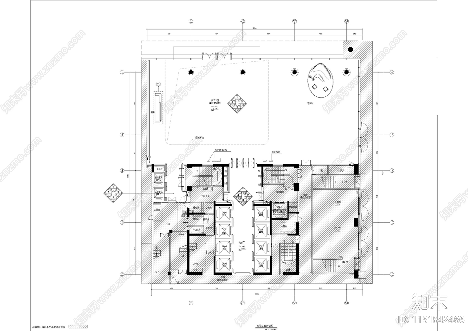 现代办公大堂cad施工图下载【ID:1151842466】