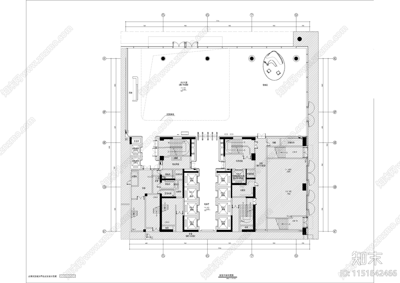 现代办公大堂cad施工图下载【ID:1151842466】