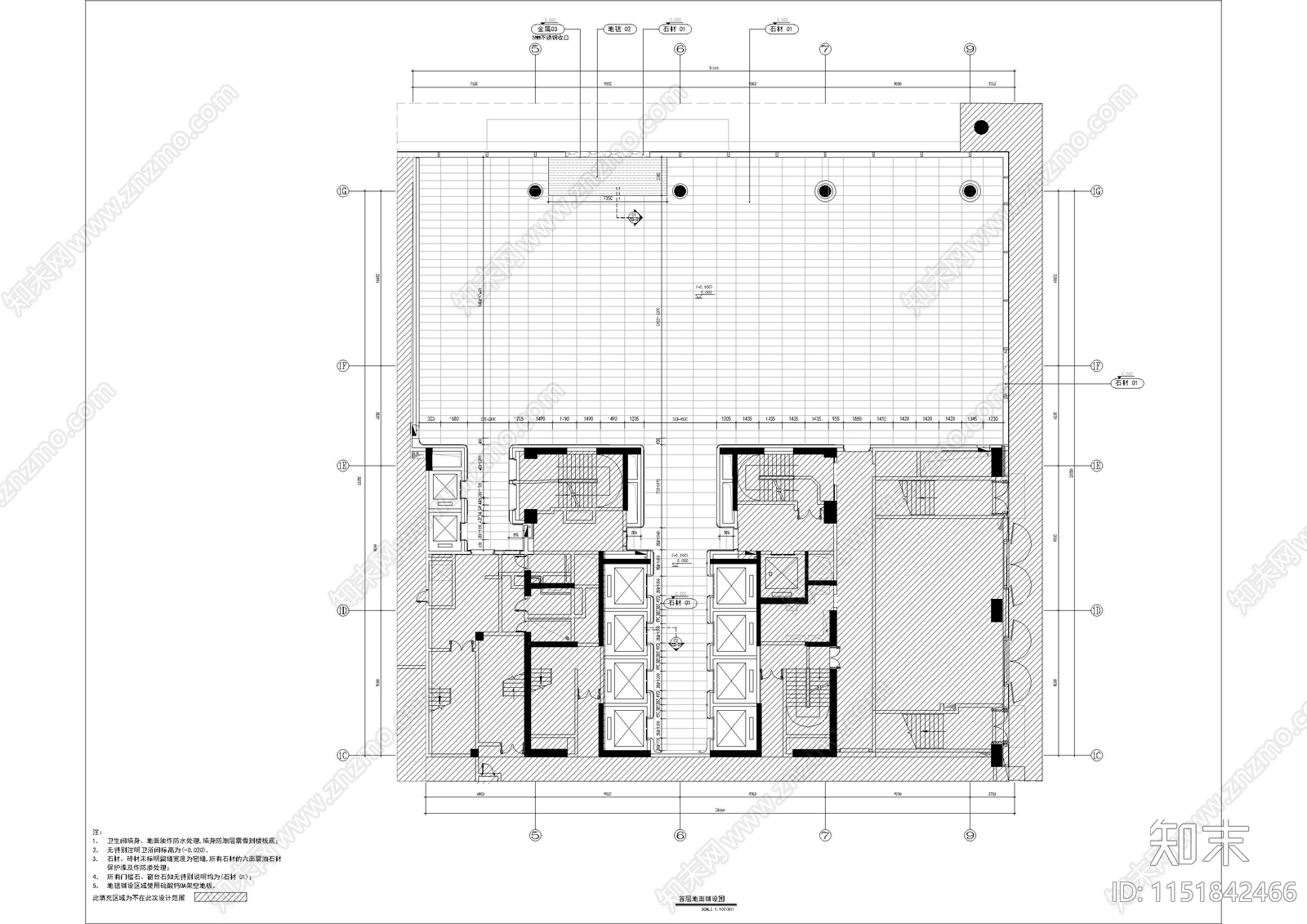 现代办公大堂cad施工图下载【ID:1151842466】