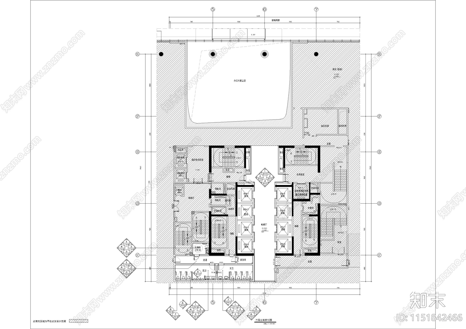 现代办公大堂cad施工图下载【ID:1151842466】