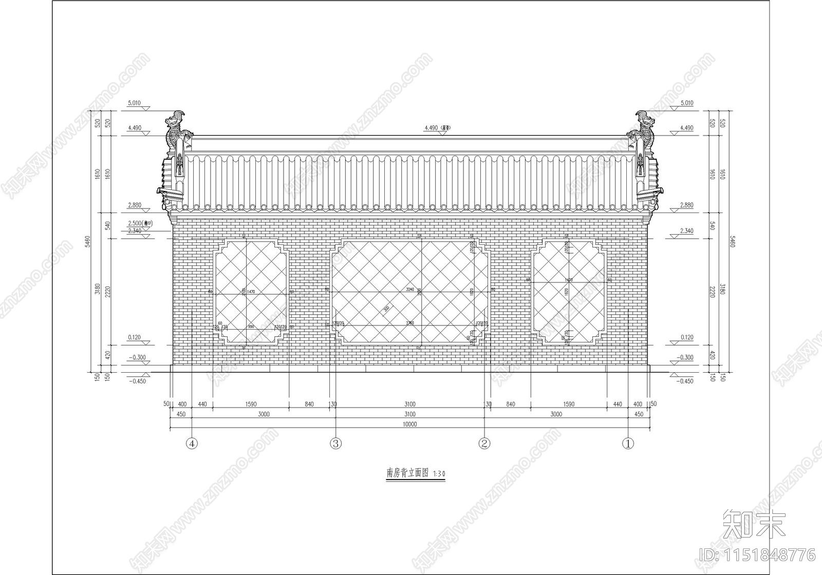 古城历史四合院院落cad施工图下载【ID:1151848776】