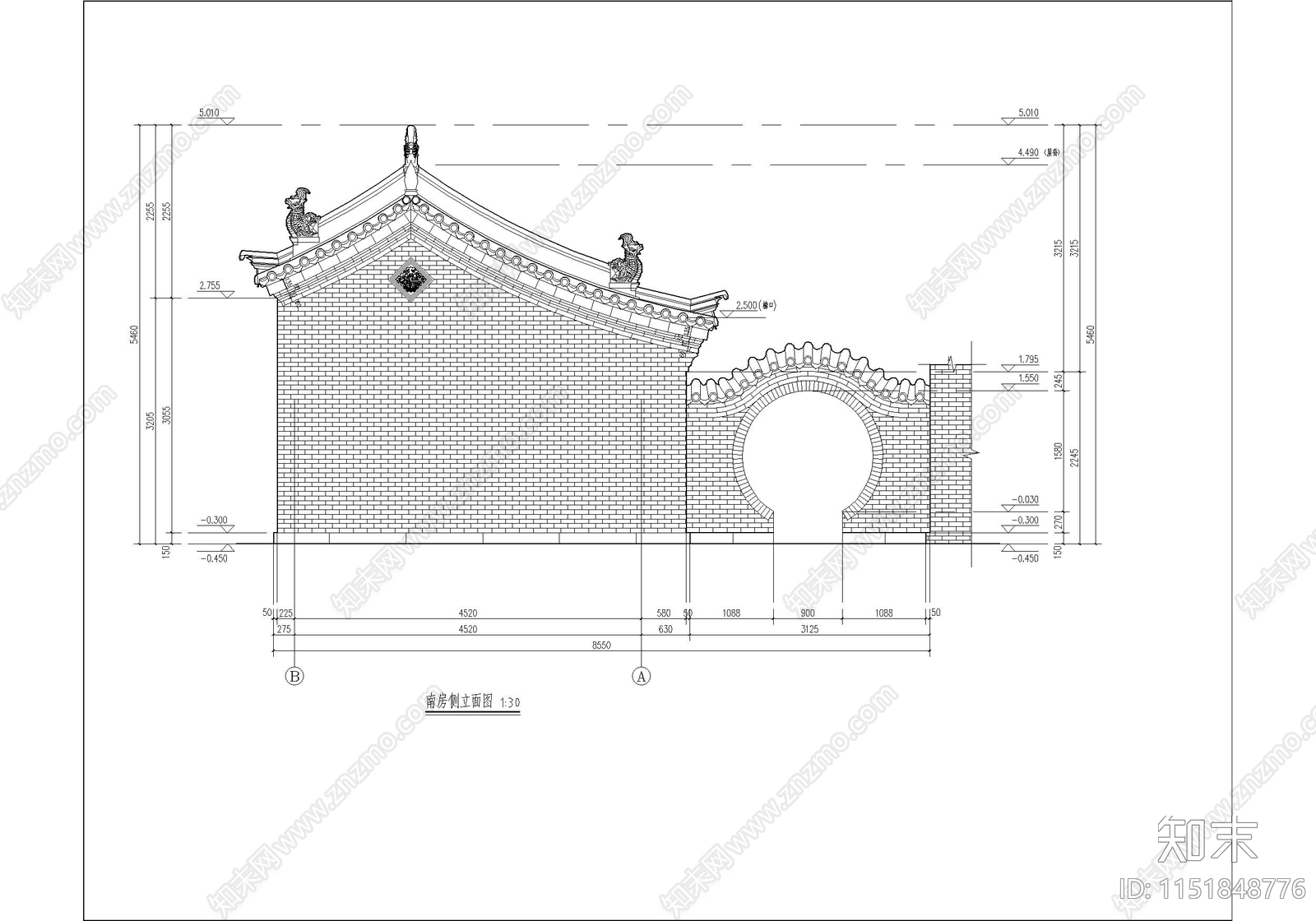 古城历史四合院院落cad施工图下载【ID:1151848776】