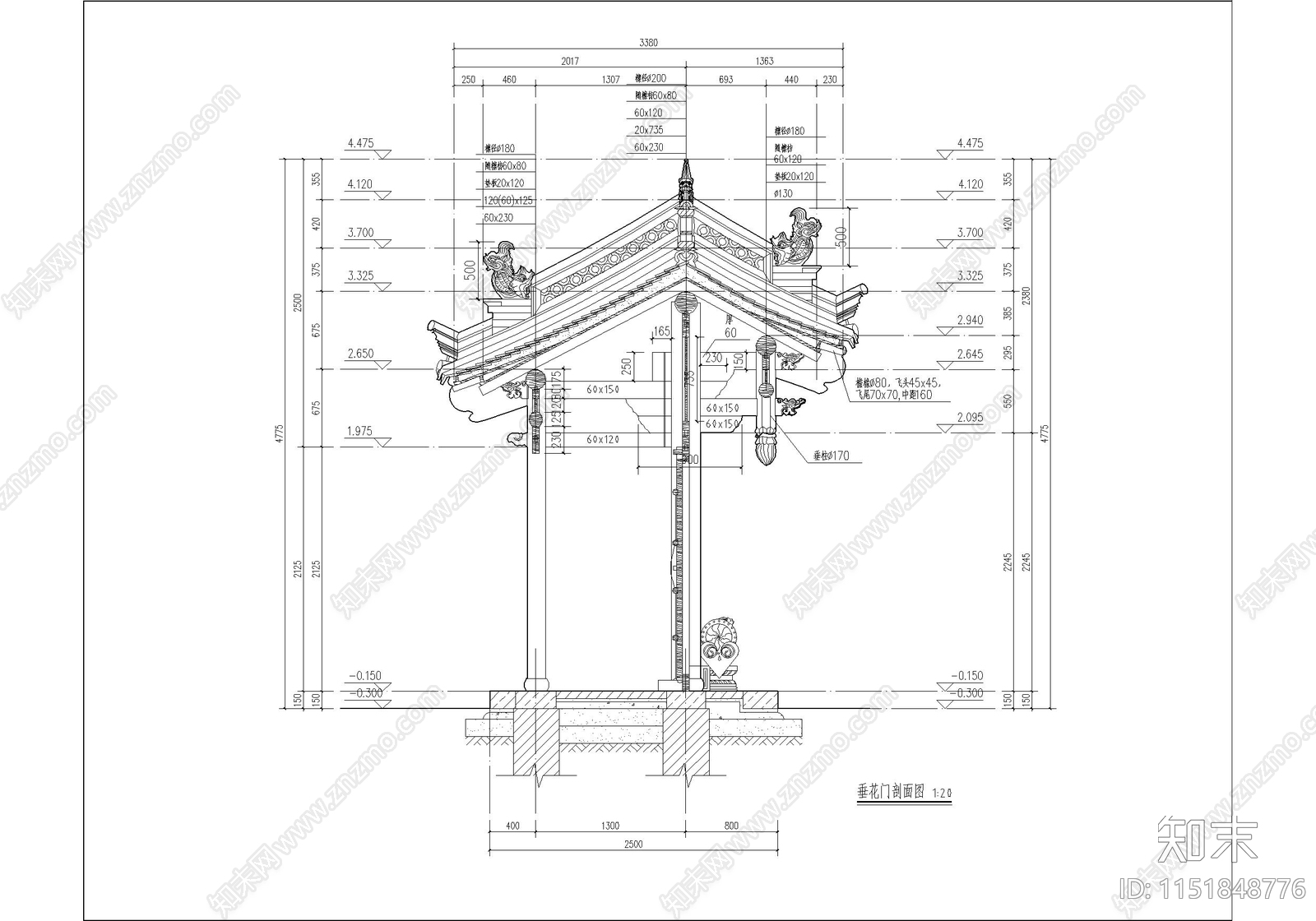 古城历史四合院院落cad施工图下载【ID:1151848776】