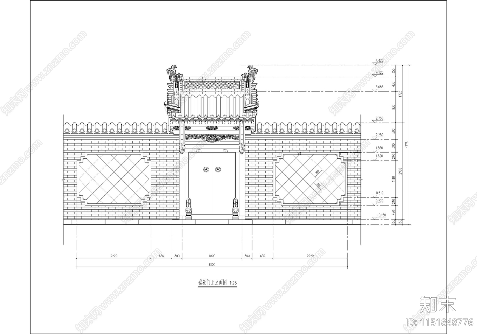 古城历史四合院院落cad施工图下载【ID:1151848776】