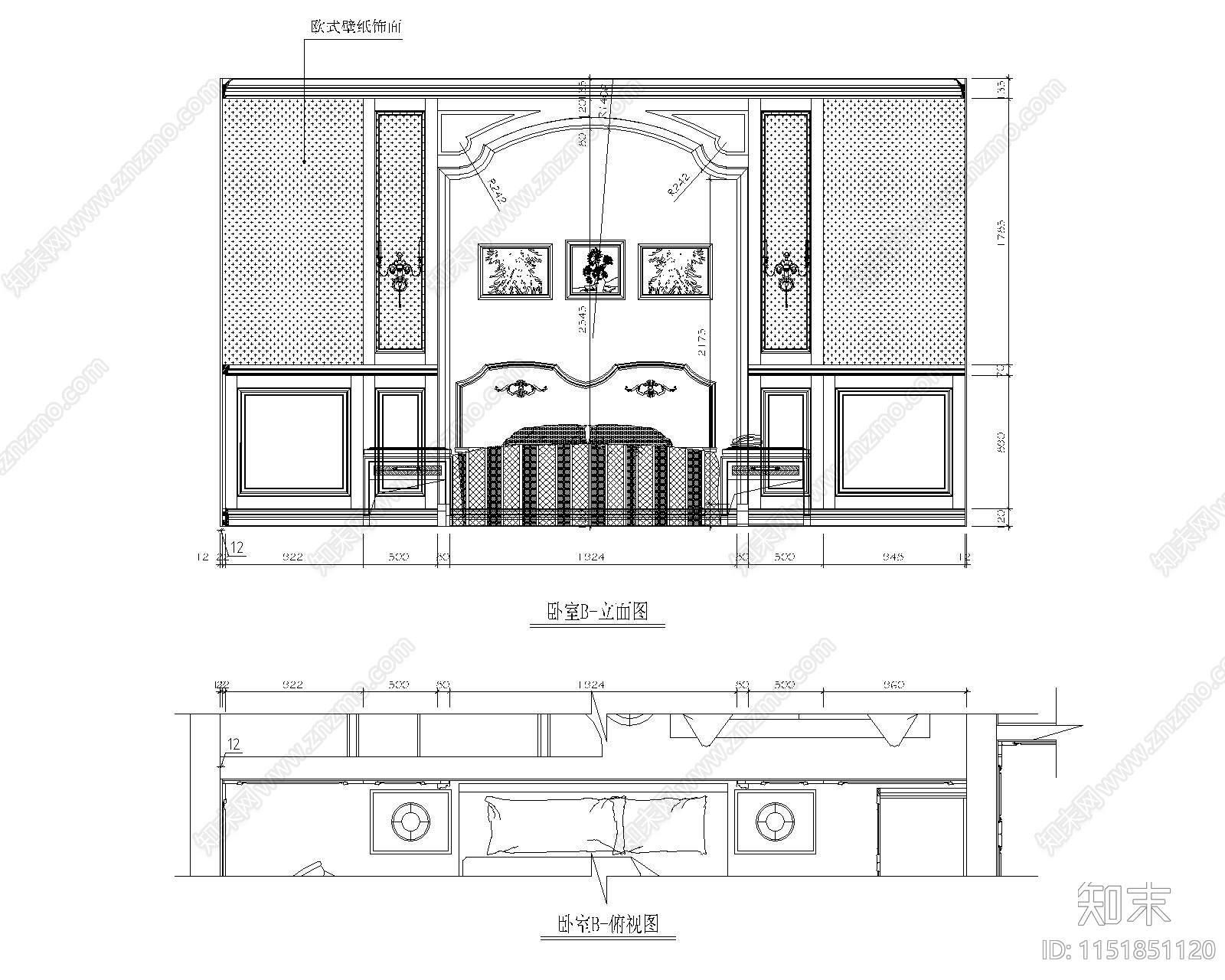 卧室cad施工图下载【ID:1151851120】