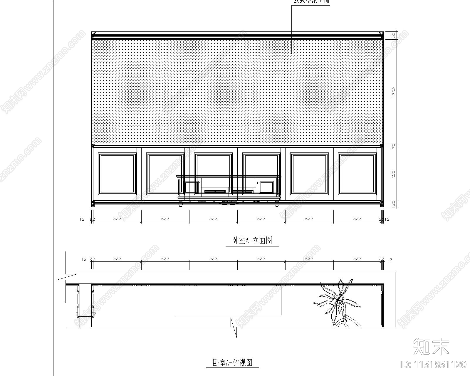 卧室cad施工图下载【ID:1151851120】