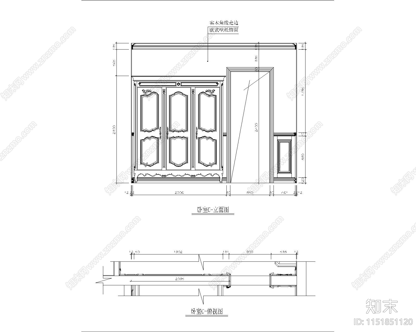 卧室cad施工图下载【ID:1151851120】