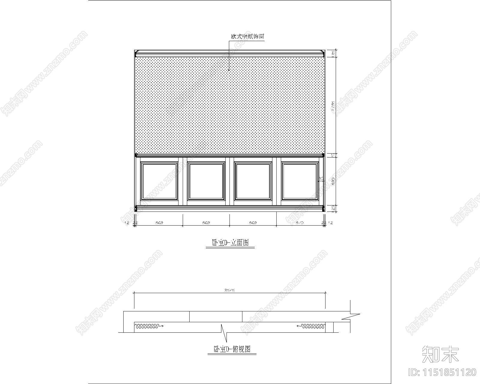 卧室cad施工图下载【ID:1151851120】