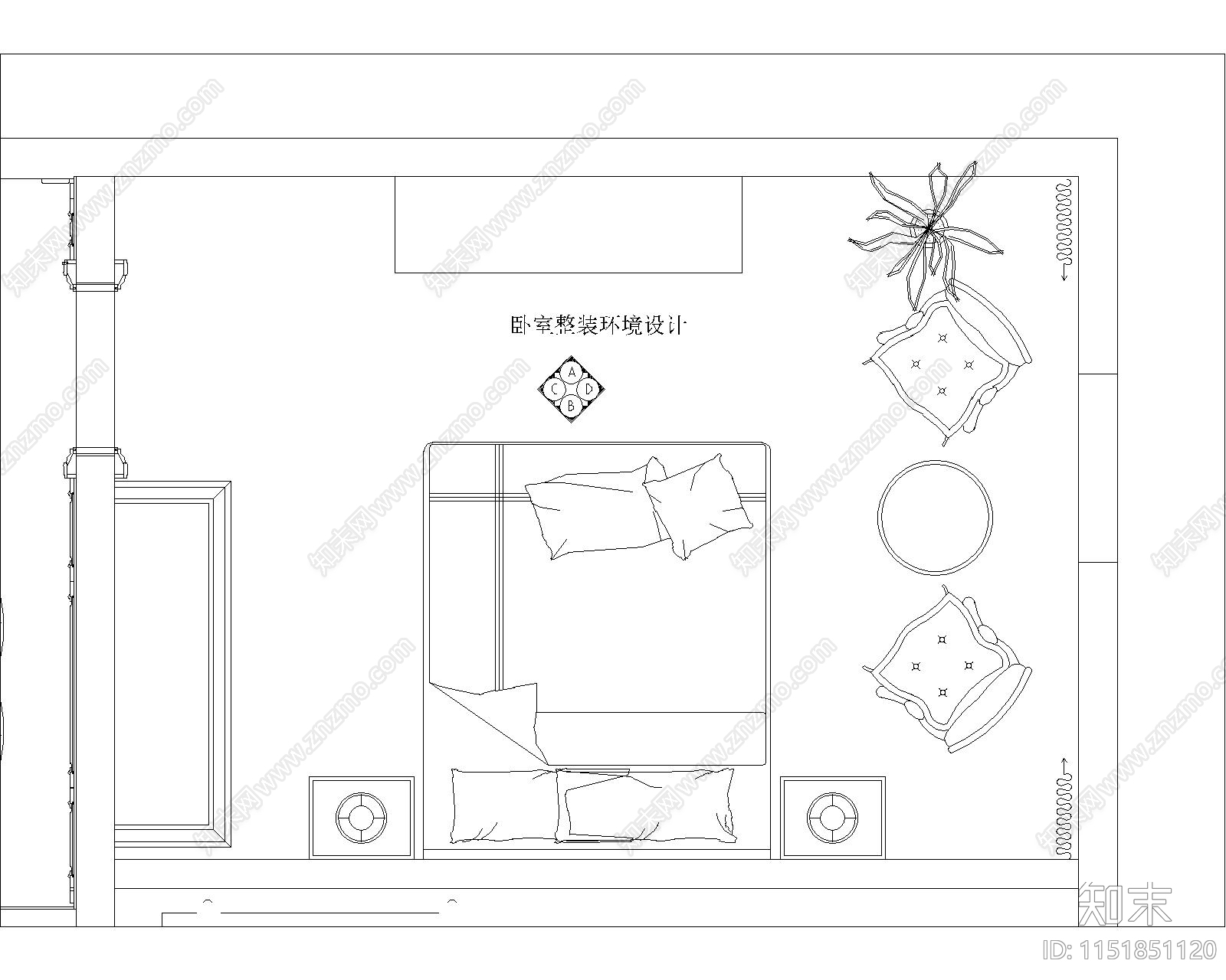 卧室cad施工图下载【ID:1151851120】