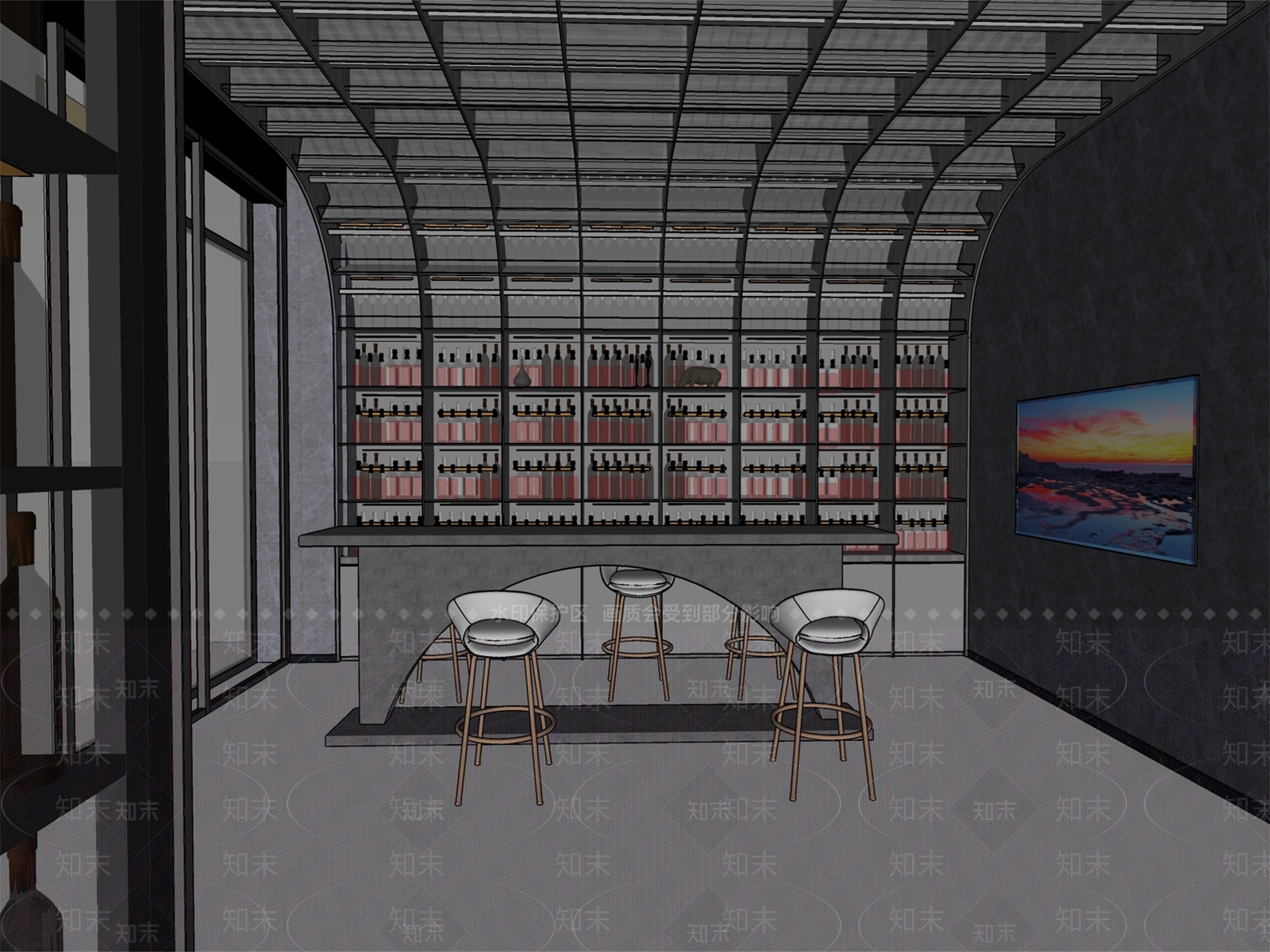 现代风格酒吧SU模型下载【ID:1151851705】
