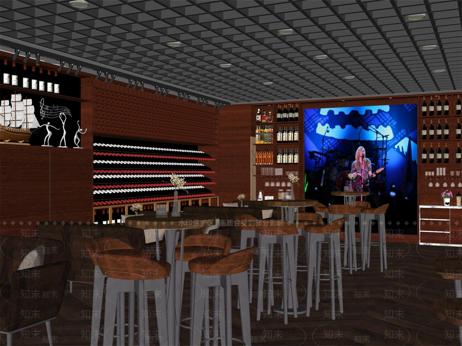现代风格酒吧SU模型下载【ID:1151852238】