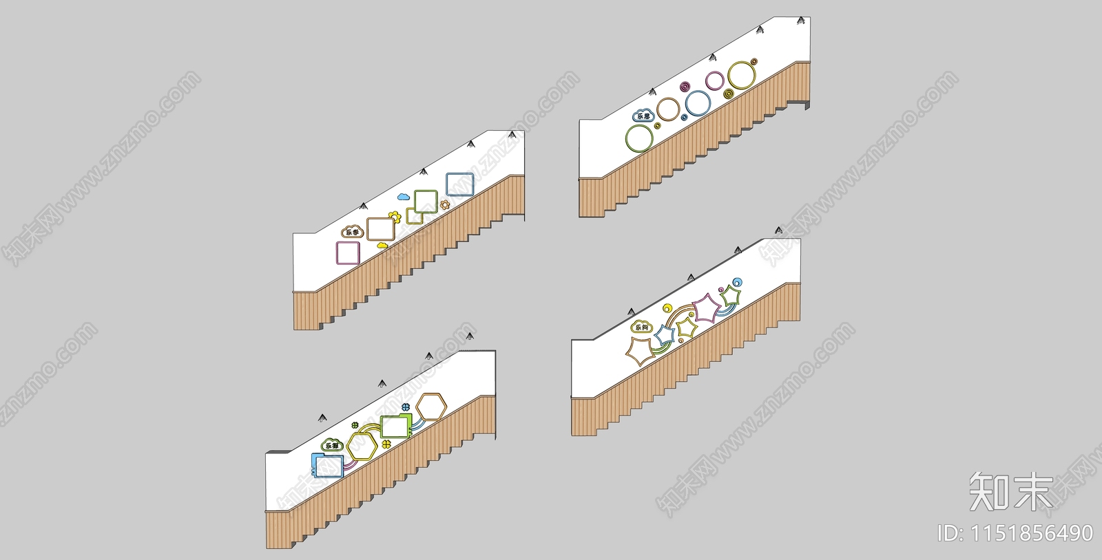 现代幼儿园楼梯间墙面SU模型下载【ID:1151856490】