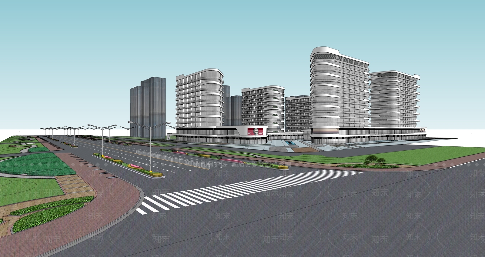 现代城市道路景观综合体SU模型下载【ID:1151855652】