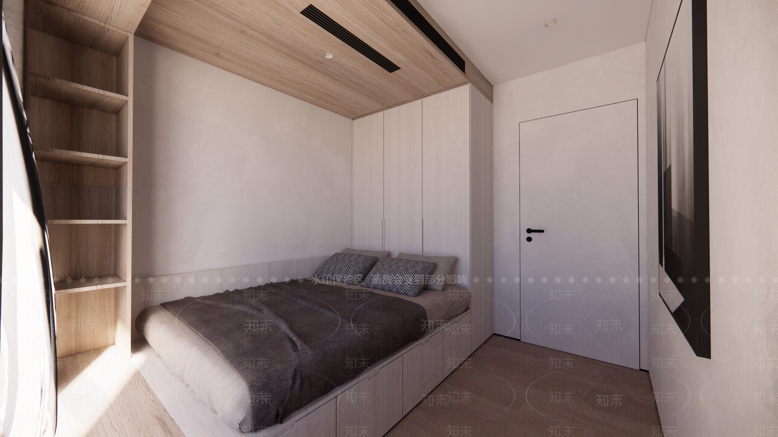 现代简约木质飘窗床柜卧室SU模型下载【ID:1151866021】