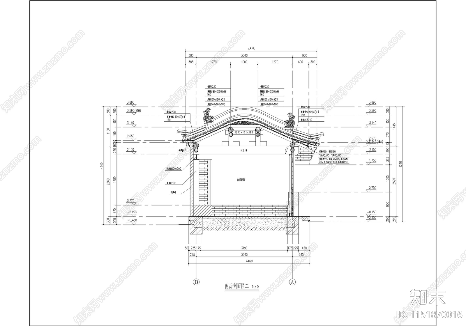 古城历史民居院落建筑cad施工图下载【ID:1151870016】