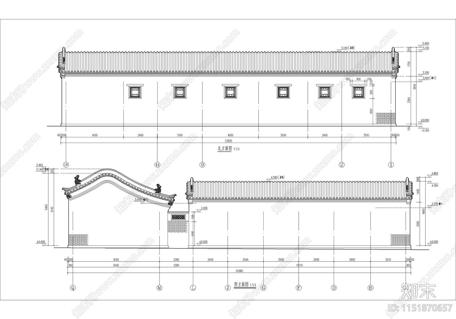 古城历史民居院落建筑cad施工图下载【ID:1151870657】