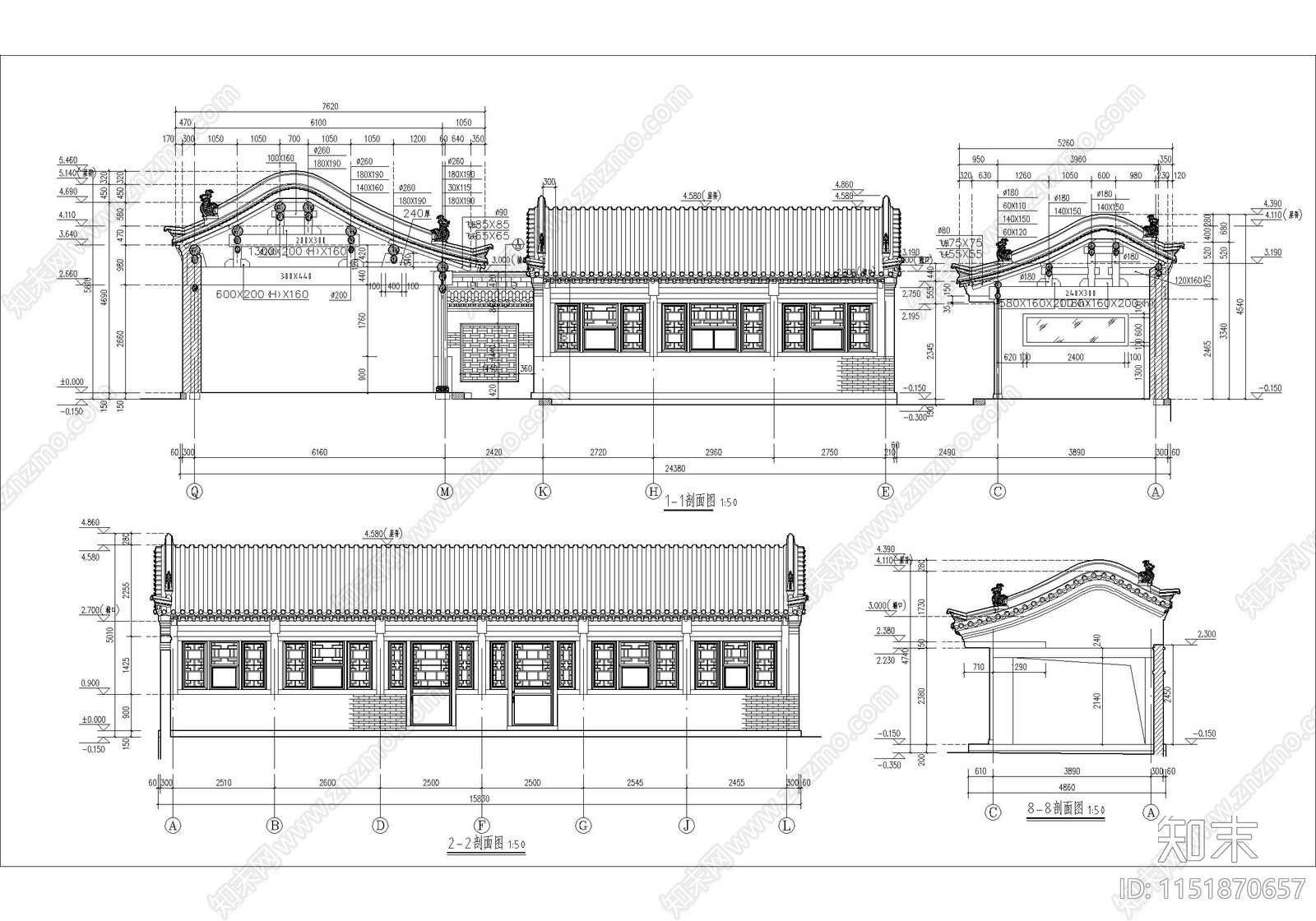 古城历史民居院落建筑cad施工图下载【ID:1151870657】