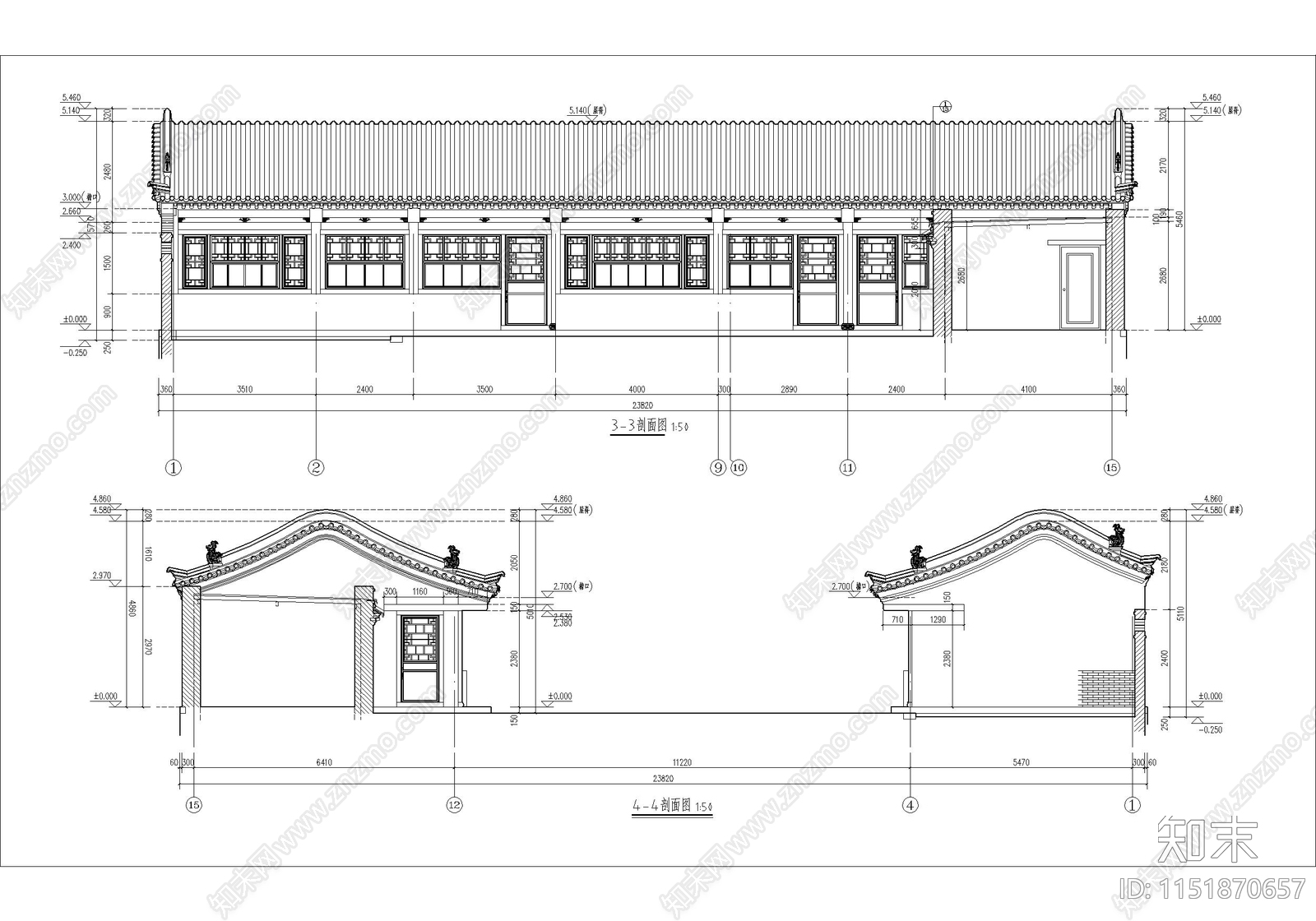 古城历史民居院落建筑cad施工图下载【ID:1151870657】