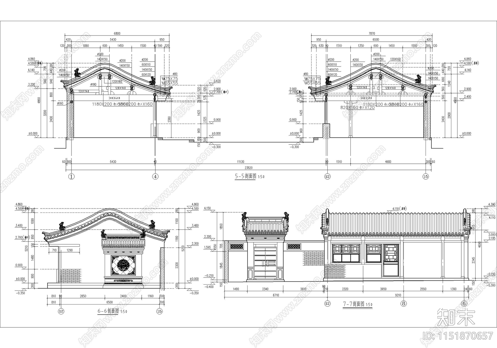 古城历史民居院落建筑cad施工图下载【ID:1151870657】