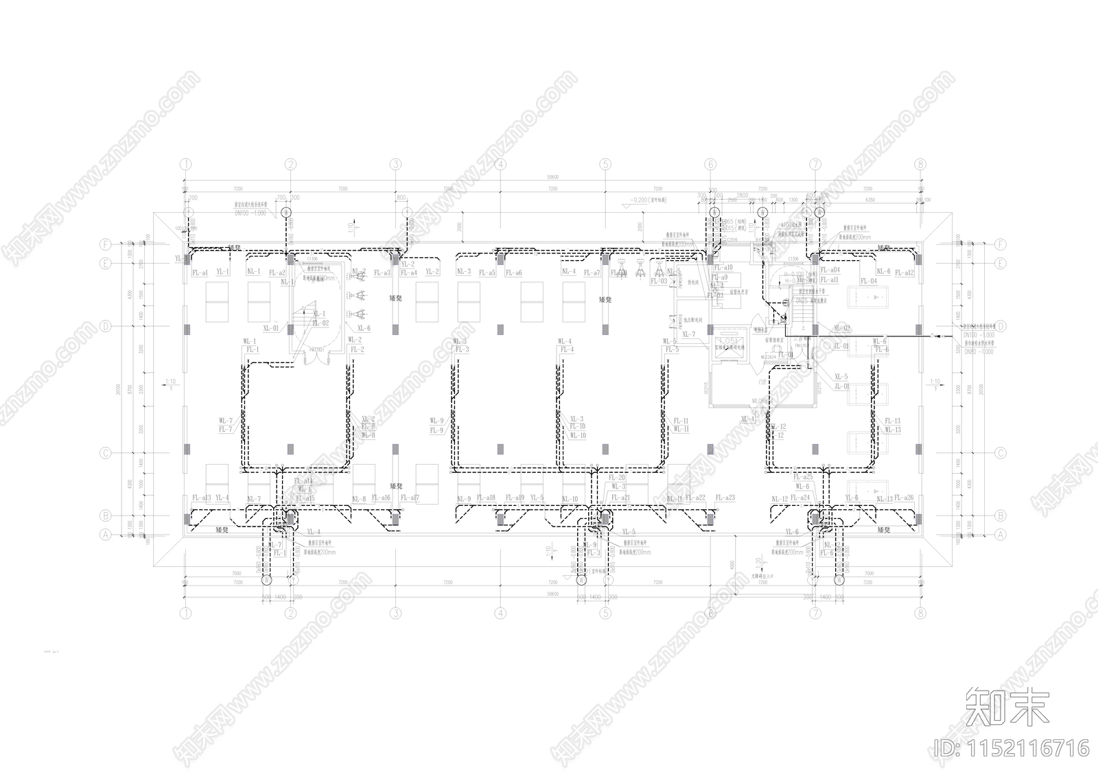 职业技术学校宿舍实训楼建筑cad施工图下载【ID:1152116716】