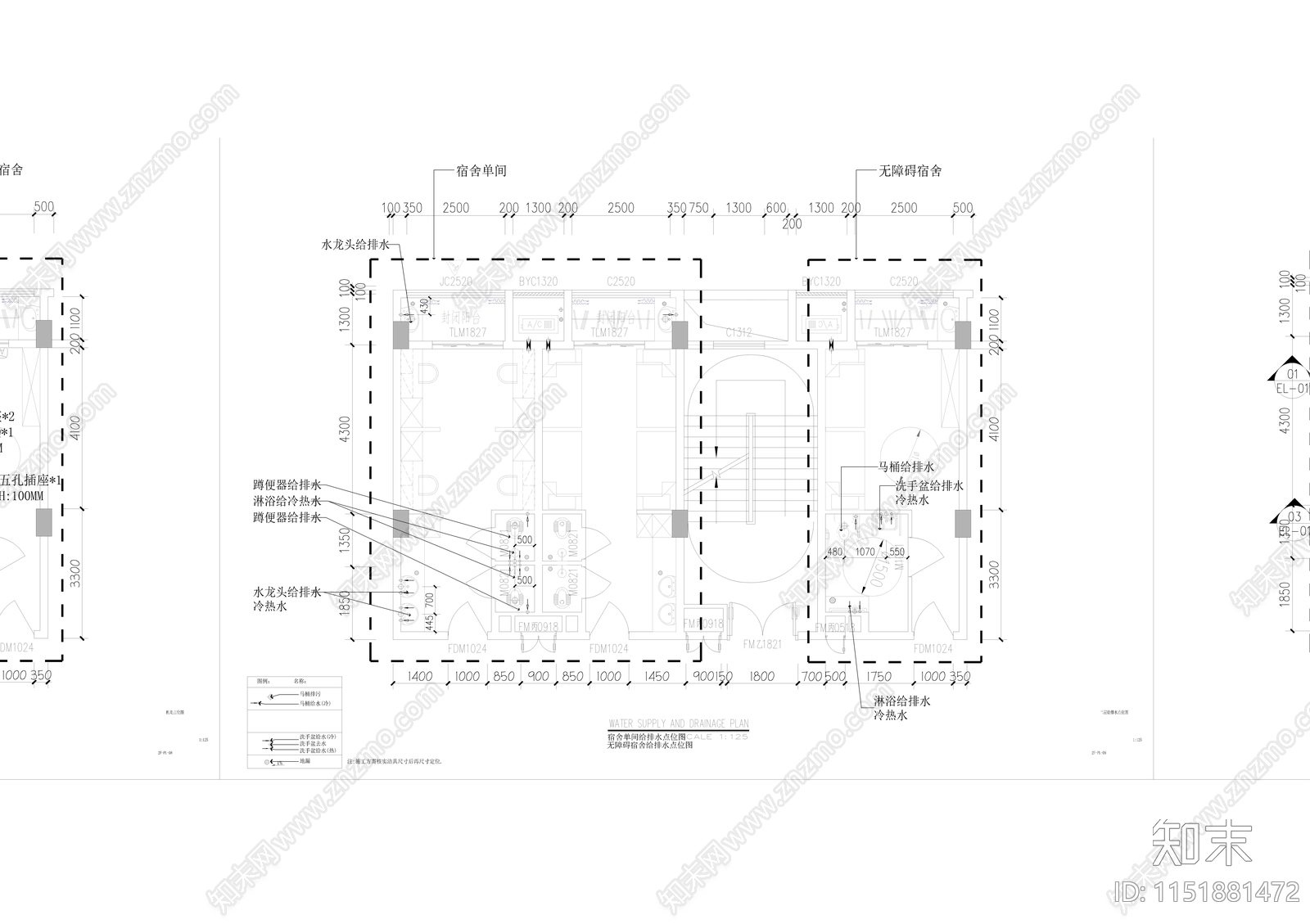 宿舍室内cad施工图下载【ID:1151881472】