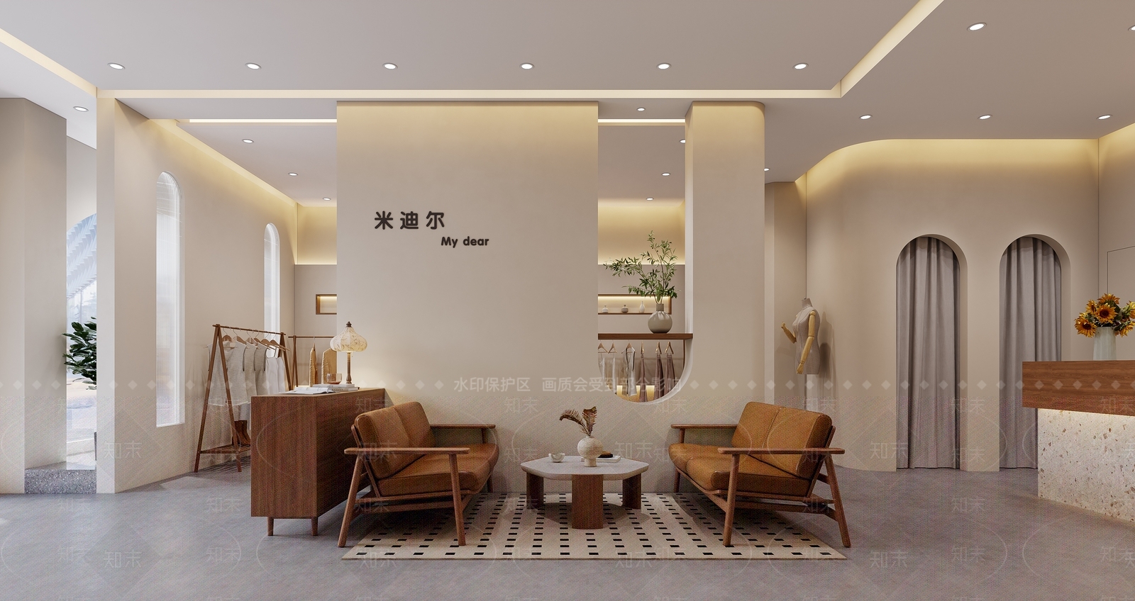 现代奶油风服装店3D模型下载【ID:1151882585】