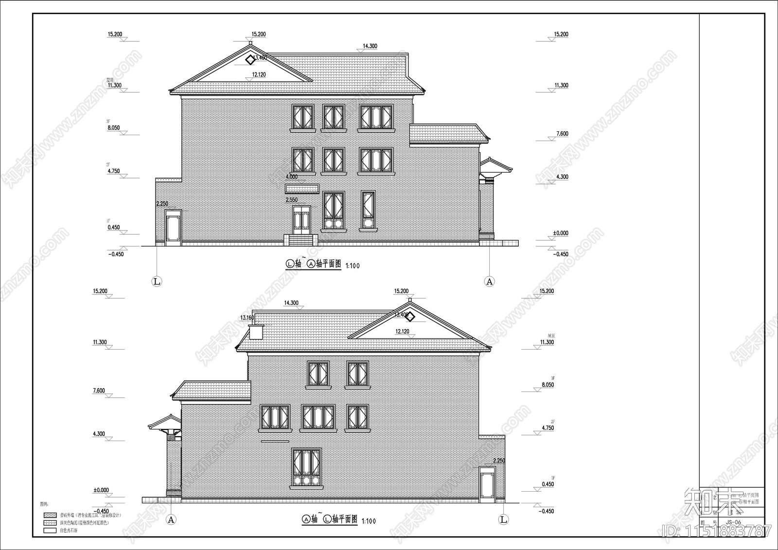 三层中式复古四合院建筑cad施工图下载【ID:1151883787】