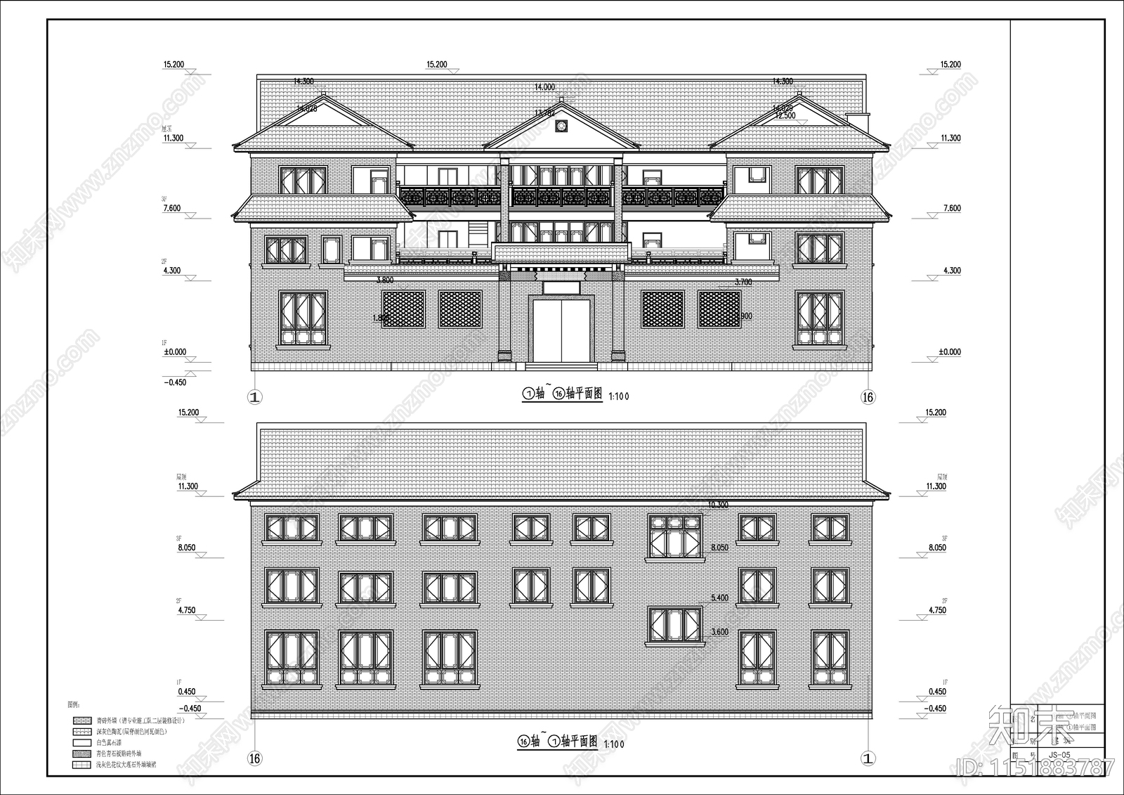 三层中式复古四合院建筑cad施工图下载【ID:1151883787】