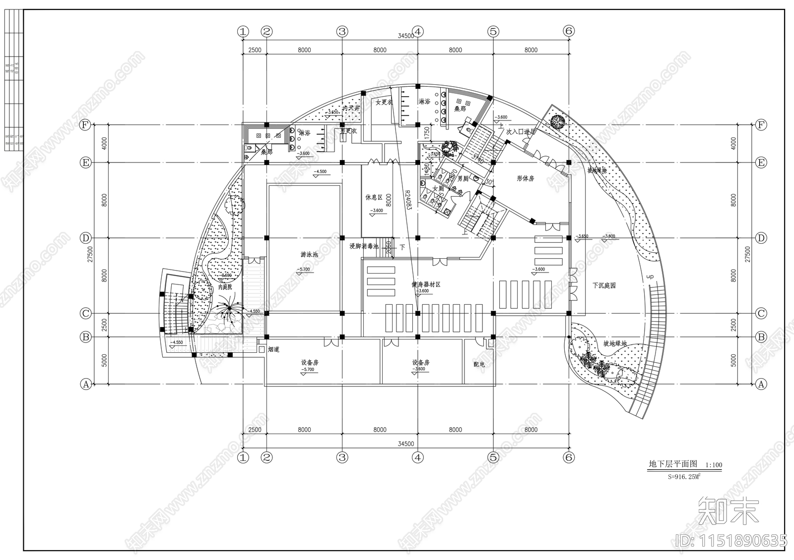 别墅二层会所建筑cad施工图下载【ID:1151890635】