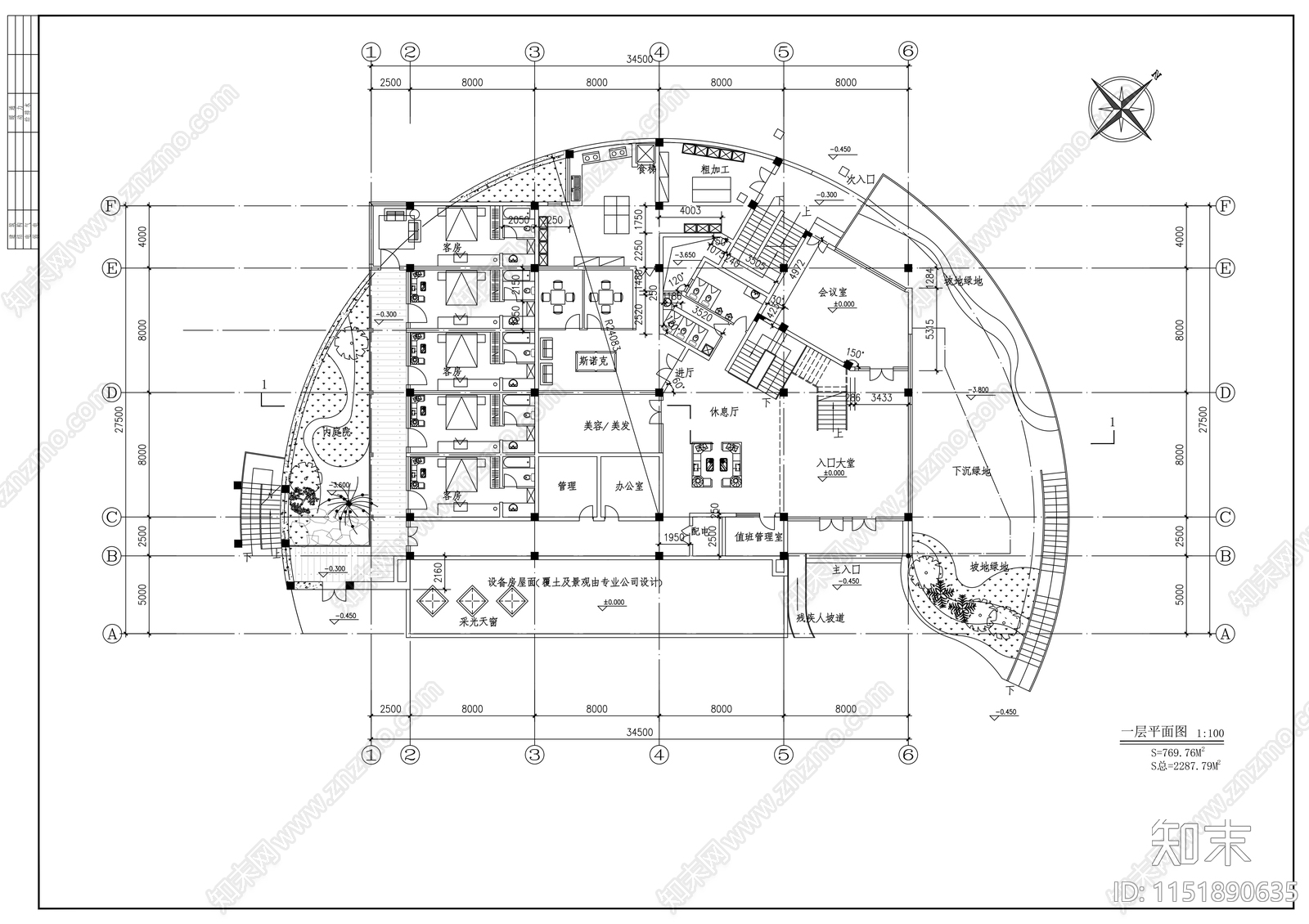 别墅二层会所建筑cad施工图下载【ID:1151890635】