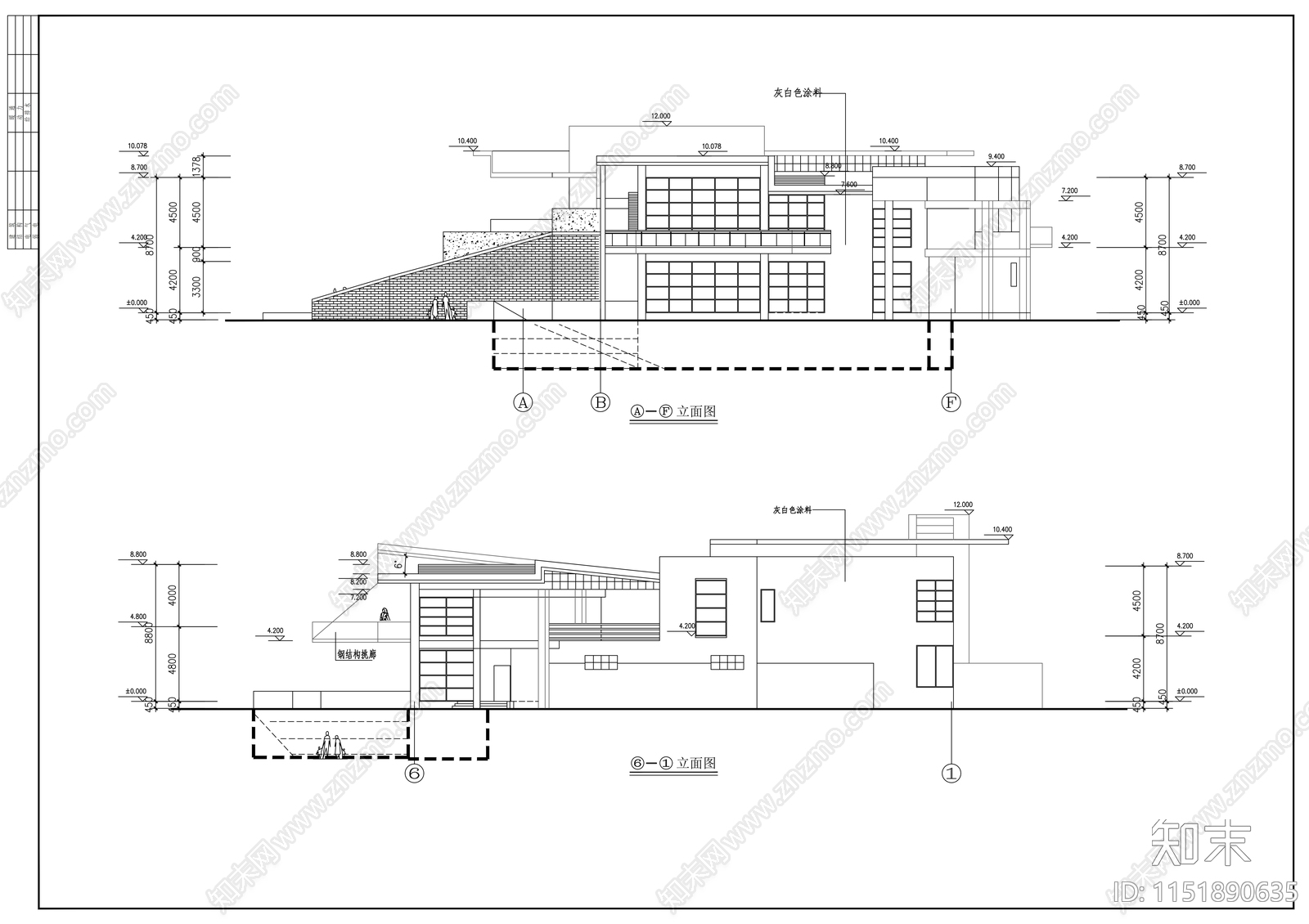 别墅二层会所建筑cad施工图下载【ID:1151890635】