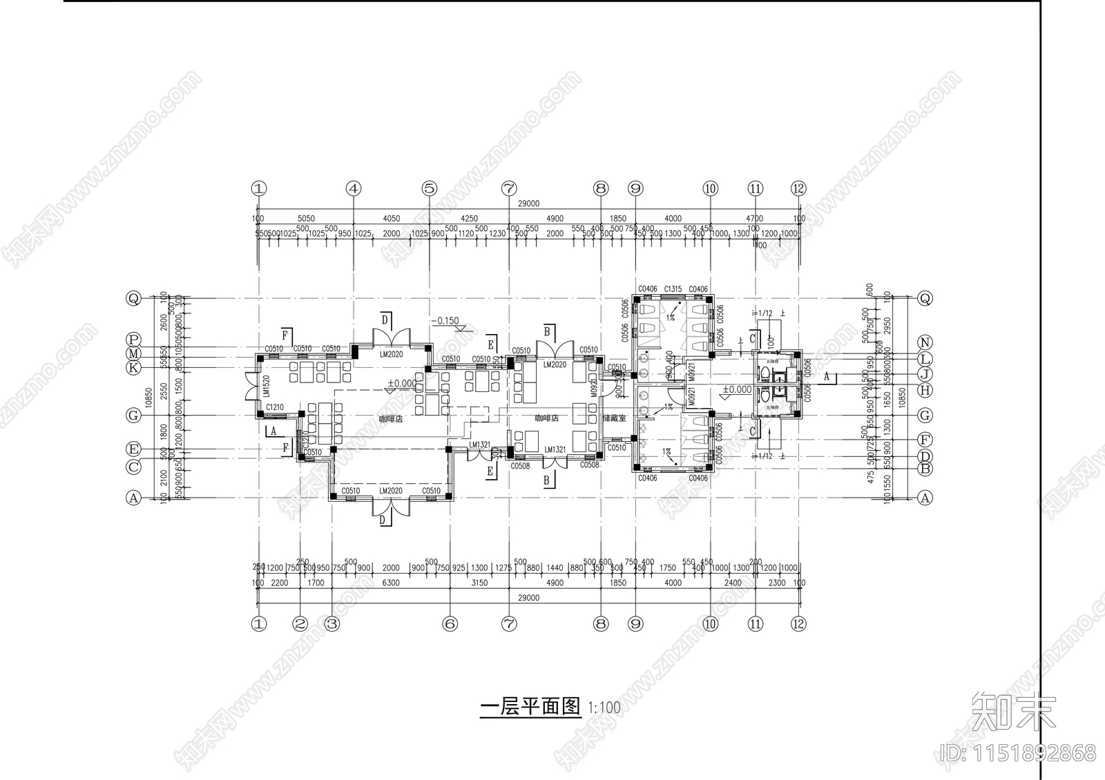 欧式风格餐饮建筑cad施工图下载【ID:1151892868】