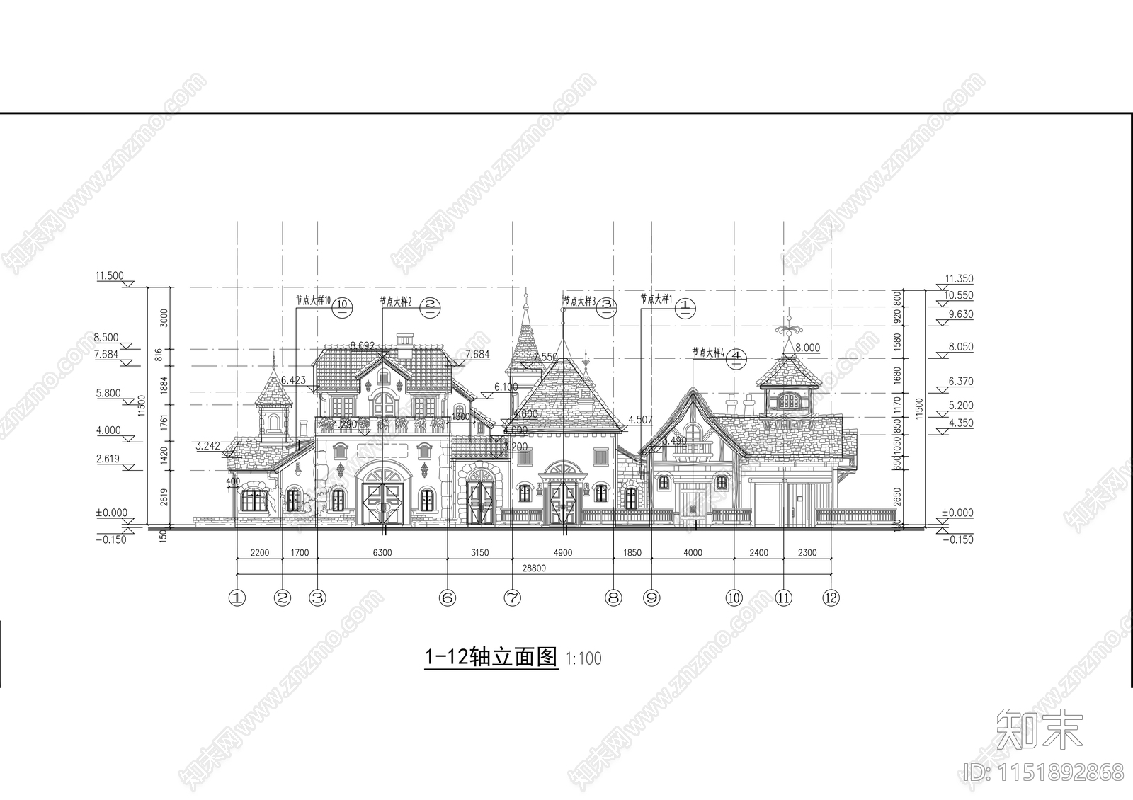 欧式风格餐饮建筑cad施工图下载【ID:1151892868】