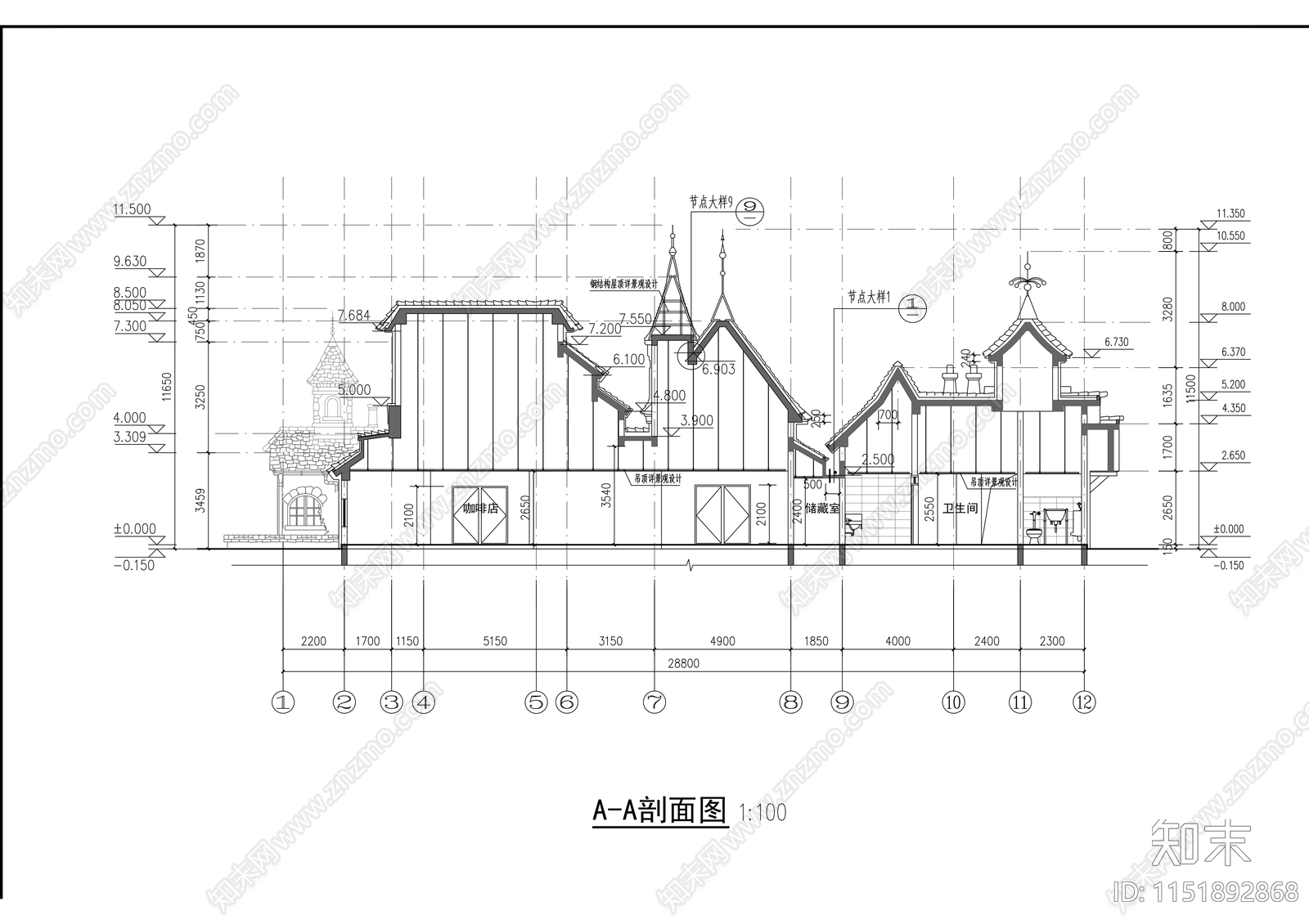 欧式风格餐饮建筑cad施工图下载【ID:1151892868】