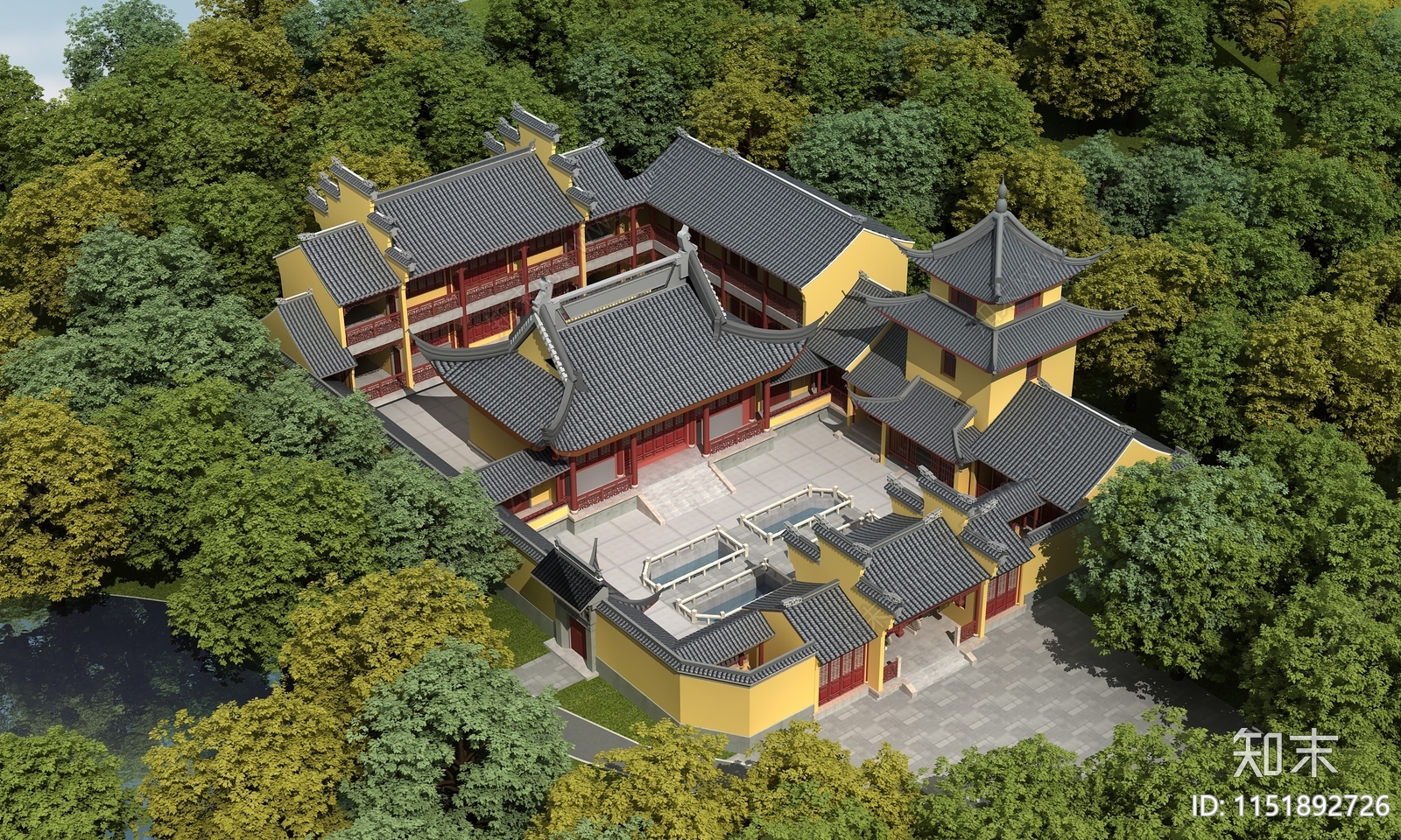 中式寺庙建筑SU模型下载【ID:1151892726】