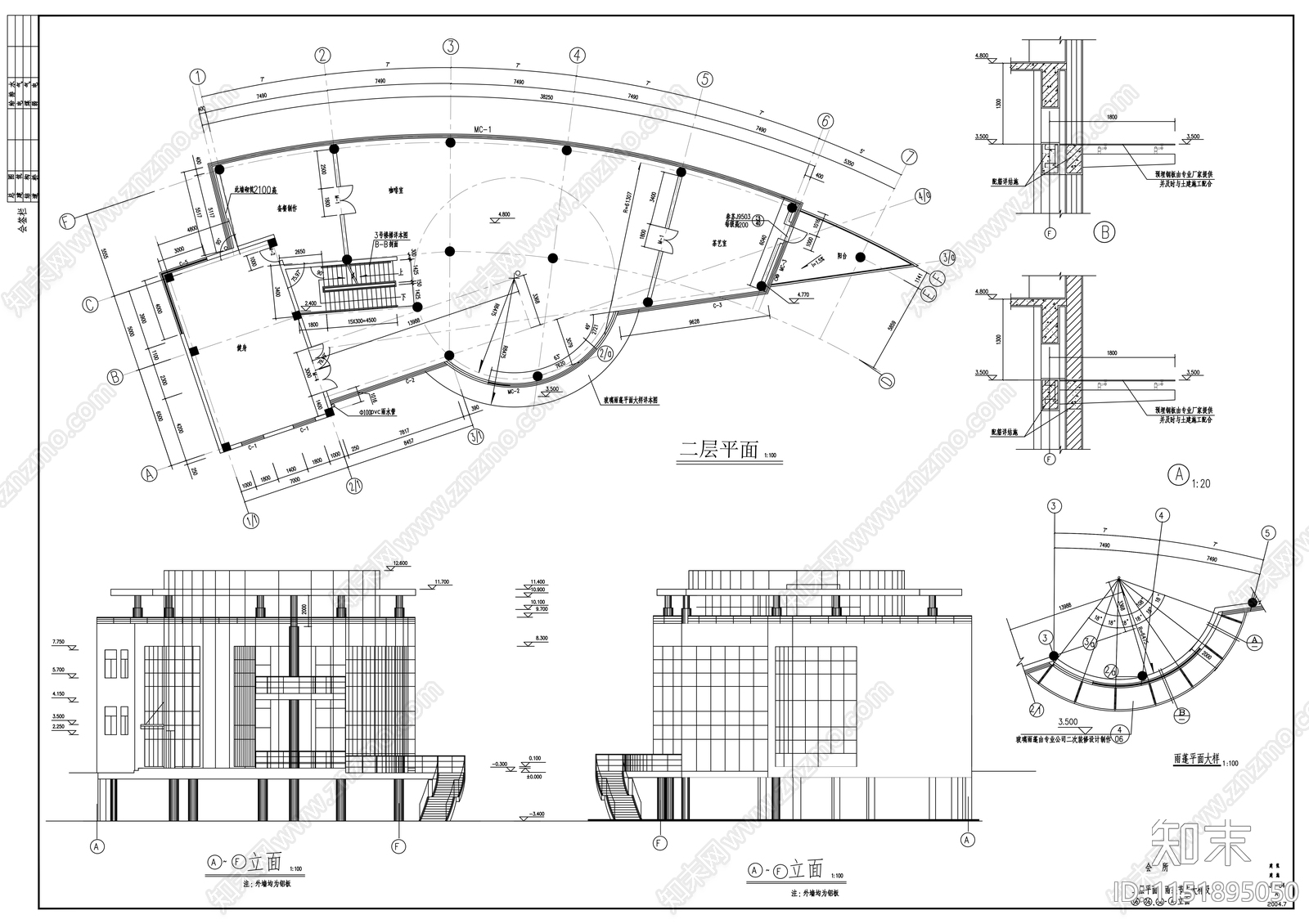 某会所建筑cad施工图下载【ID:1151895050】