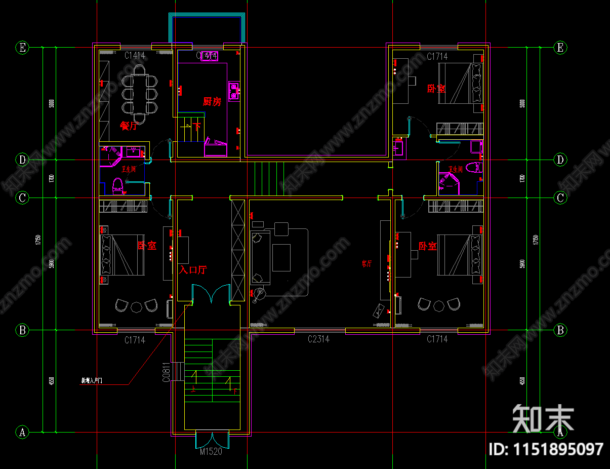 现代别墅室内cad施工图下载【ID:1151895097】