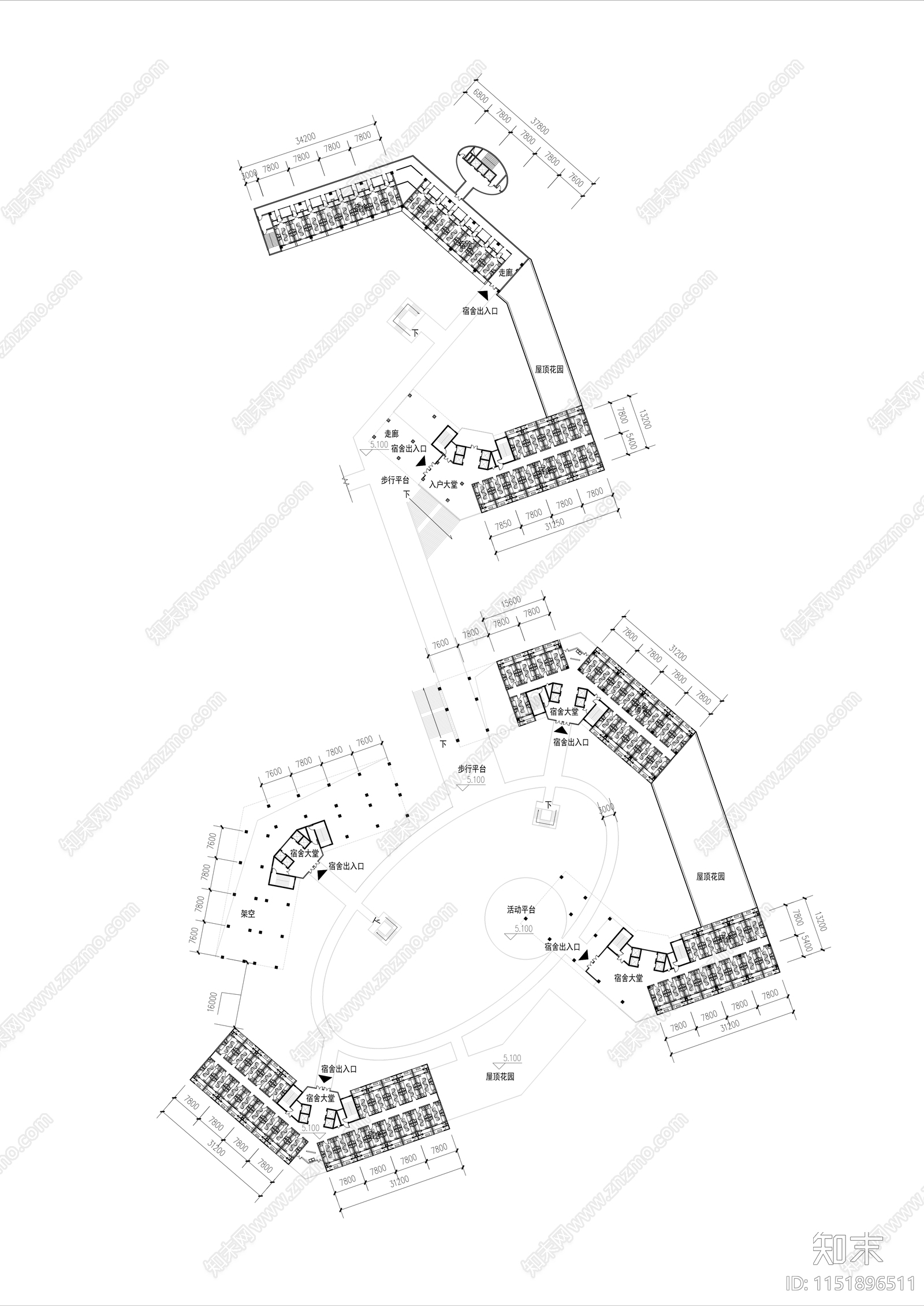 大学宿舍室内cad施工图下载【ID:1151896511】