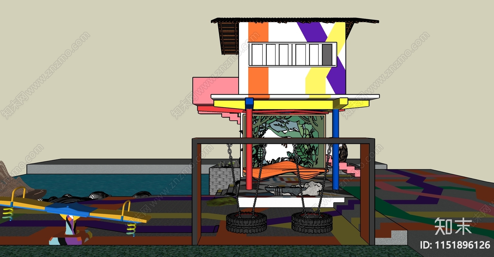 现代多彩建筑SU模型下载【ID:1151896126】