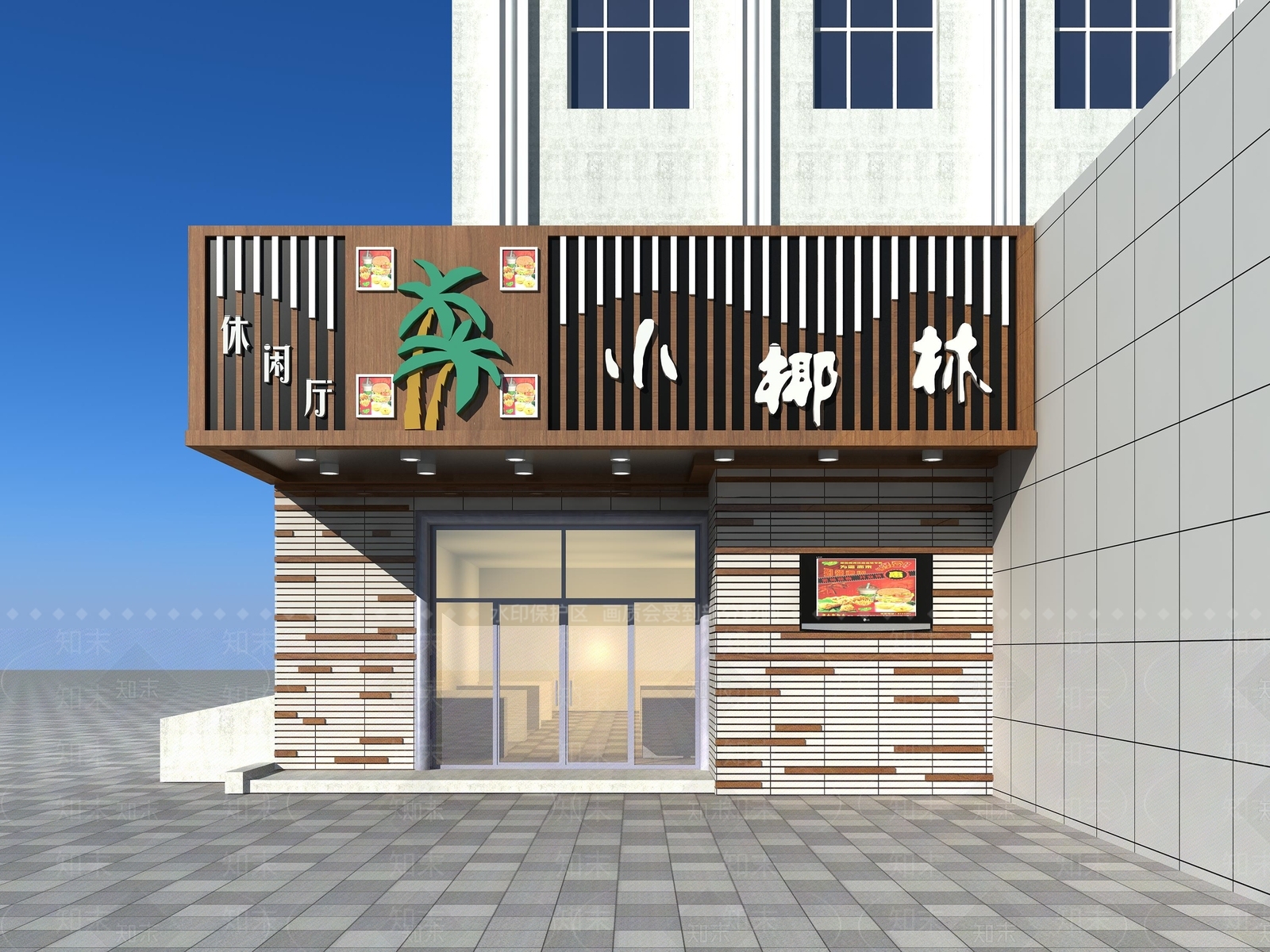 现代奶茶店门头门面3D模型下载【ID:1151909847】