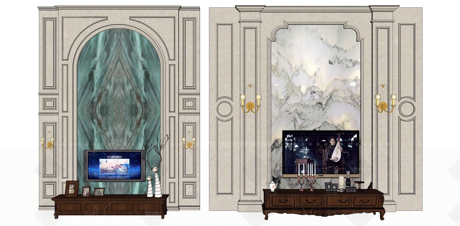 欧式电视墙SU模型下载【ID:1151900106】