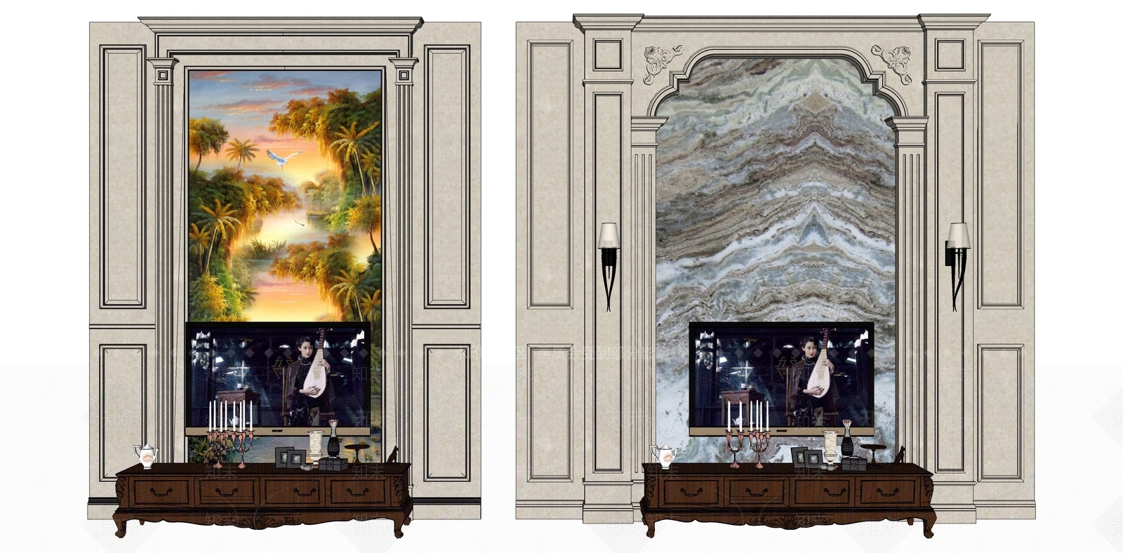 欧式电视墙SU模型下载【ID:1151900341】