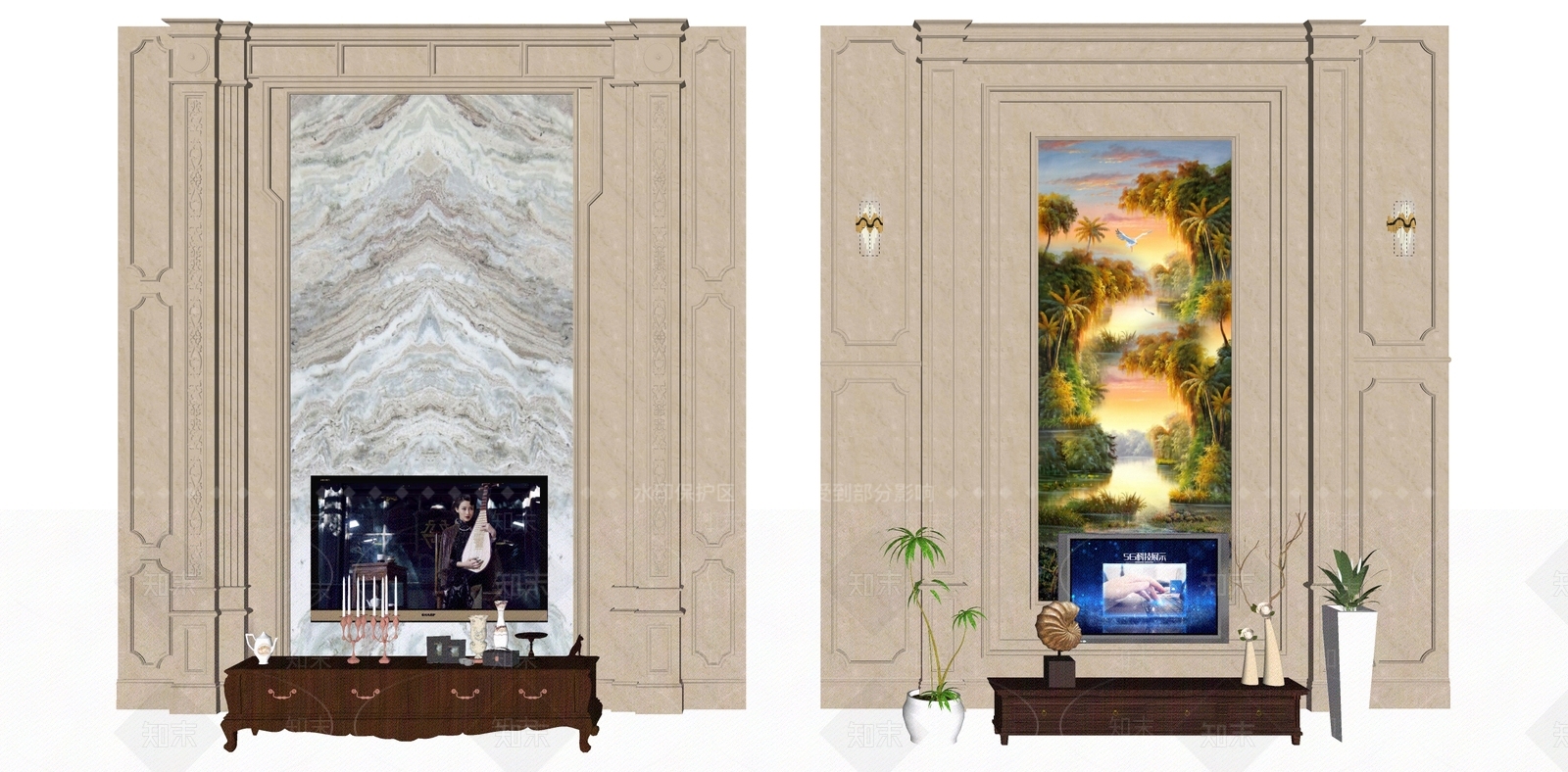 欧式电视墙SU模型下载【ID:1151900349】