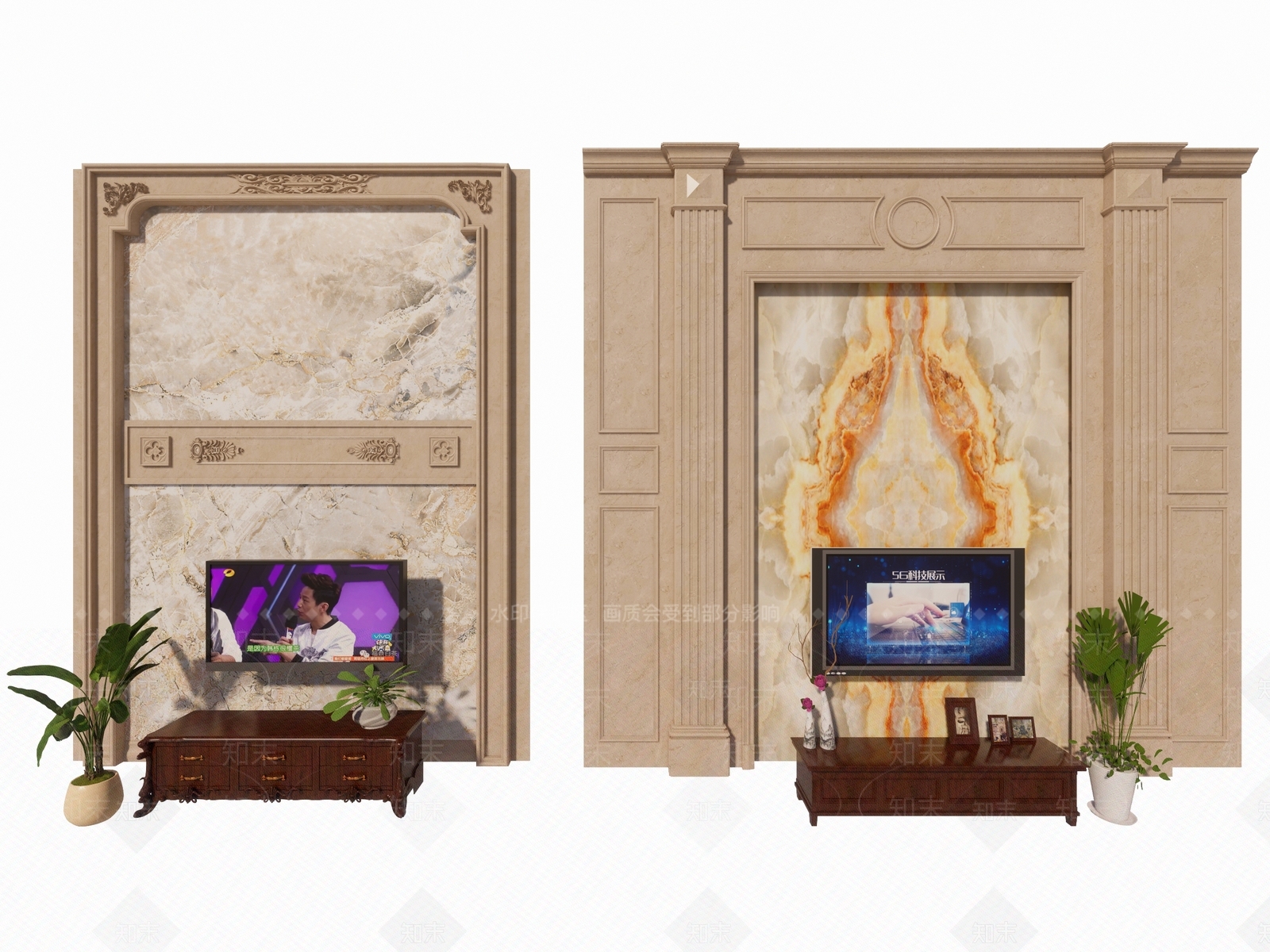 欧式电视墙SU模型下载【ID:1151900506】