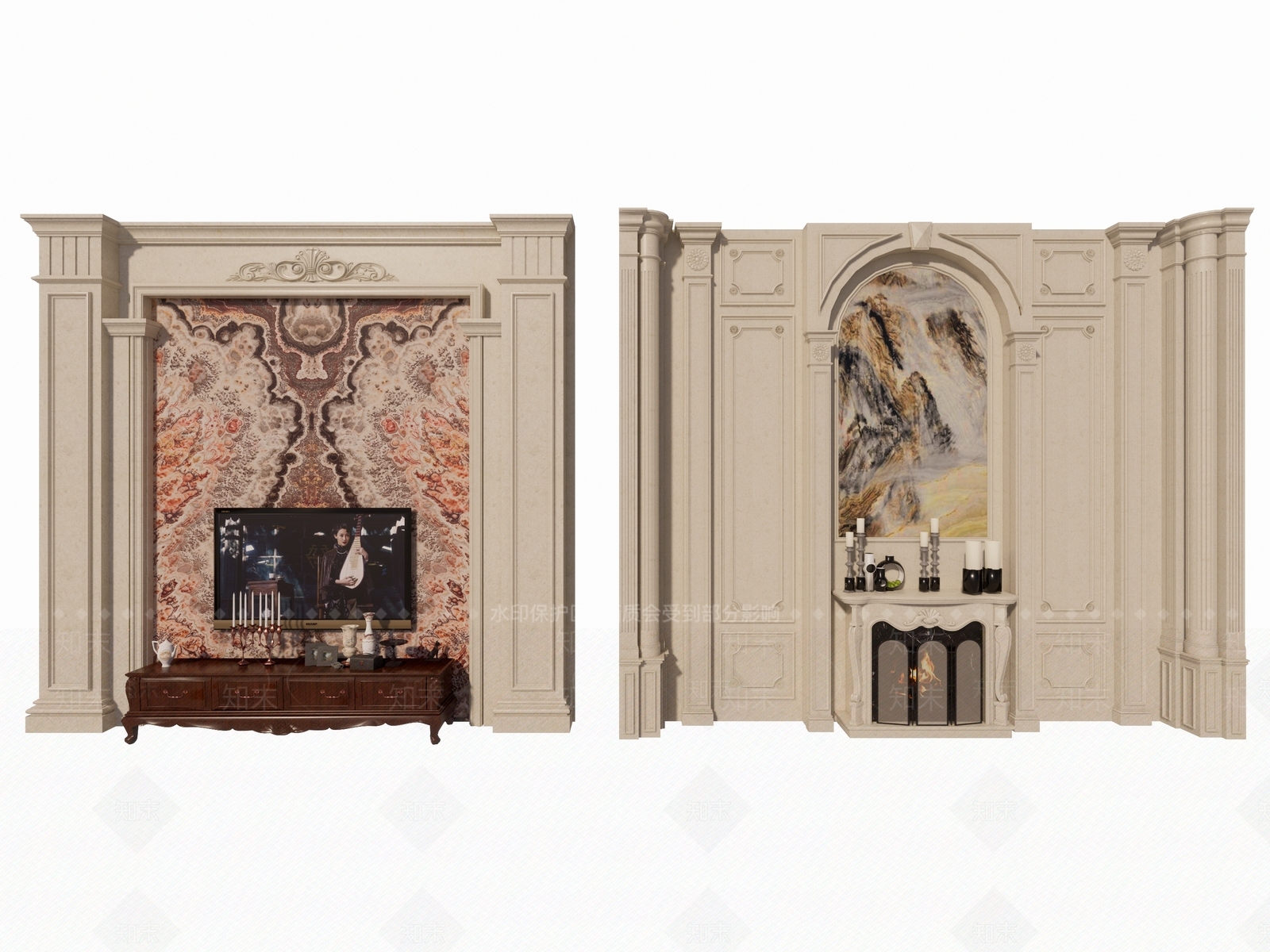 欧式电视墙SU模型下载【ID:1151900722】