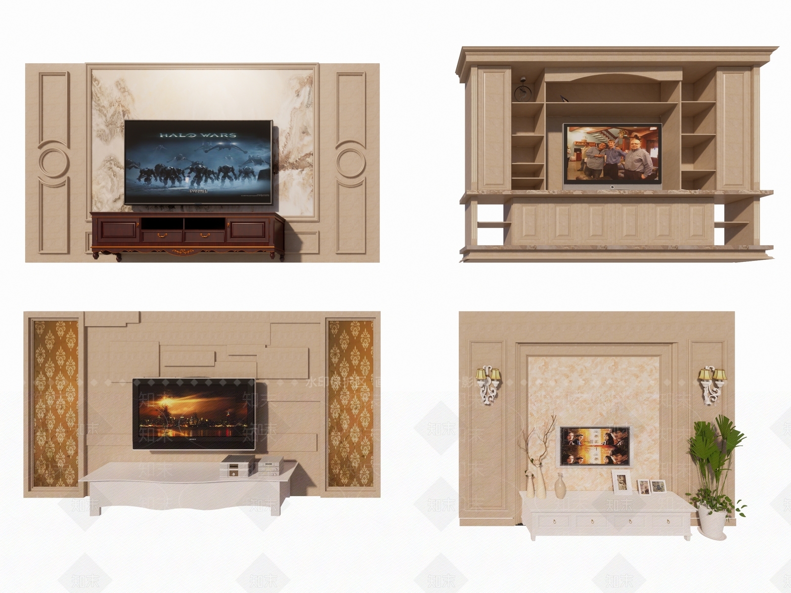 欧式电视墙SU模型下载【ID:1151901291】