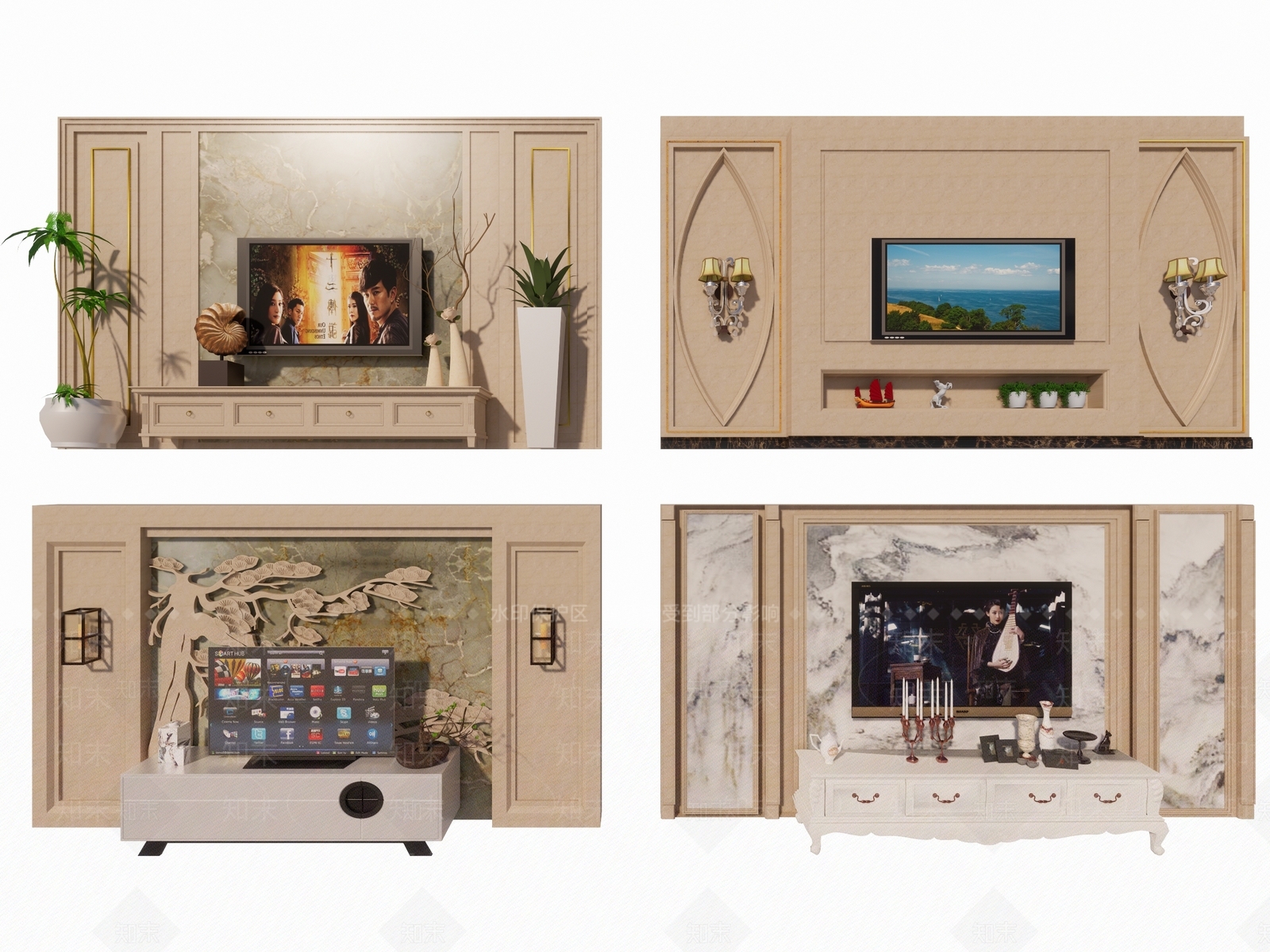 欧式电视墙SU模型下载【ID:1151901489】